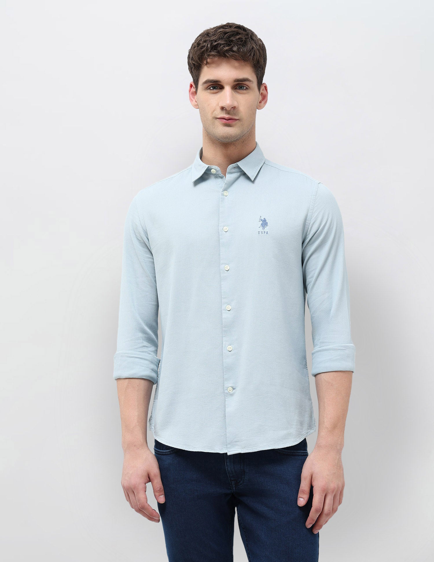 Textured Dobby Regular Fit Shirt Light Blue - U.S. Polo Assn. India | Large