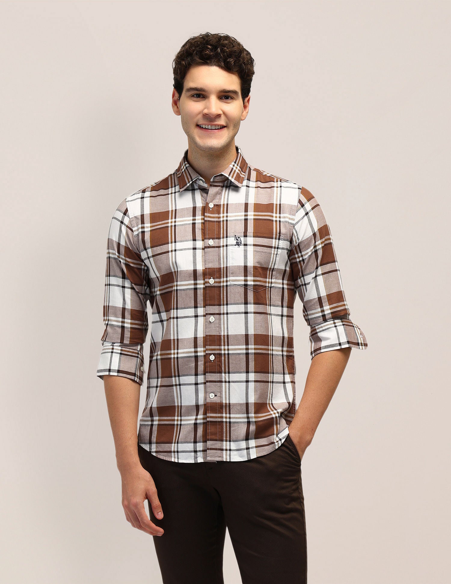 Tailored Fit Dobby Checked Shirt Rust - U.S. POLO ASSN. | Large