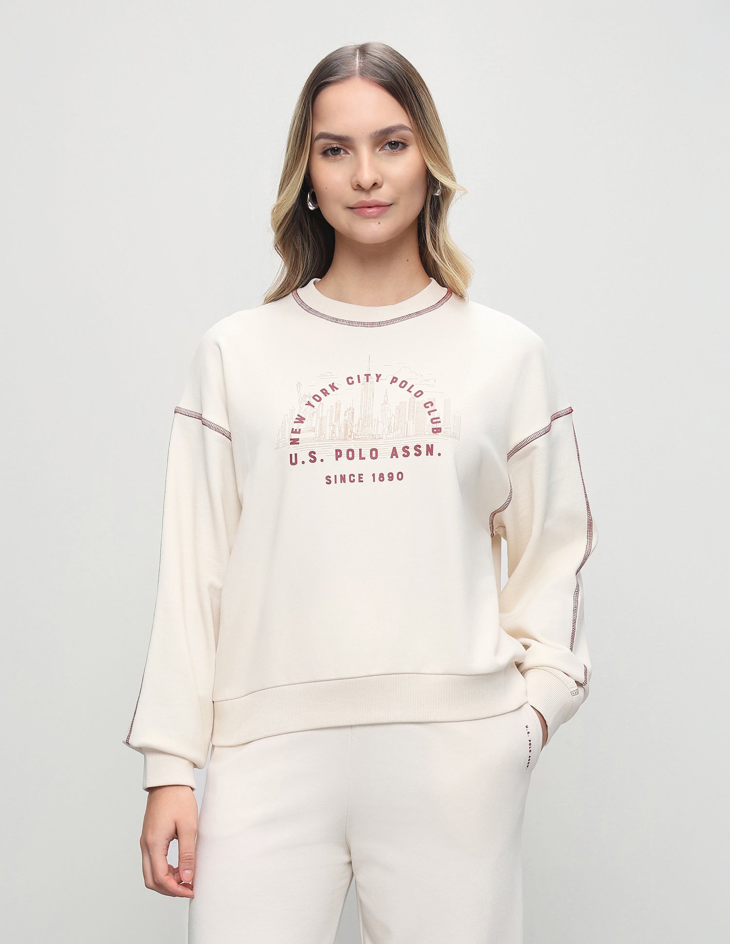 Graphic Brand Printed Oversized Fit Sweatshirt Ecru - U.S. Polo Assn. India | Large