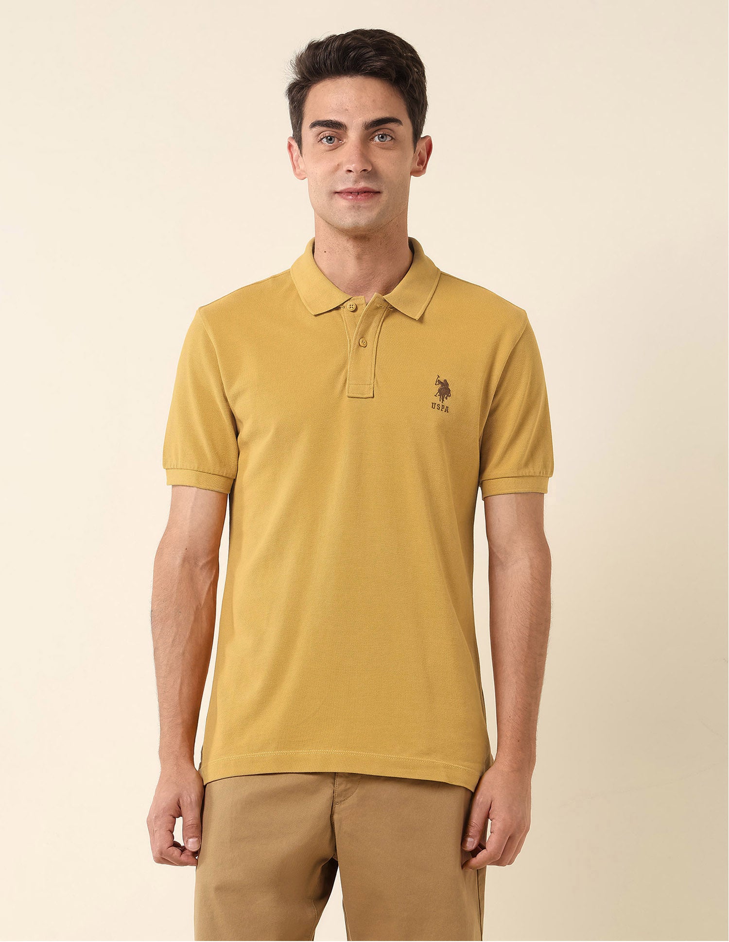 Slim Fit Pure Cotton Polo Shirt Mustard - U.S. Polo Assn. India | Large