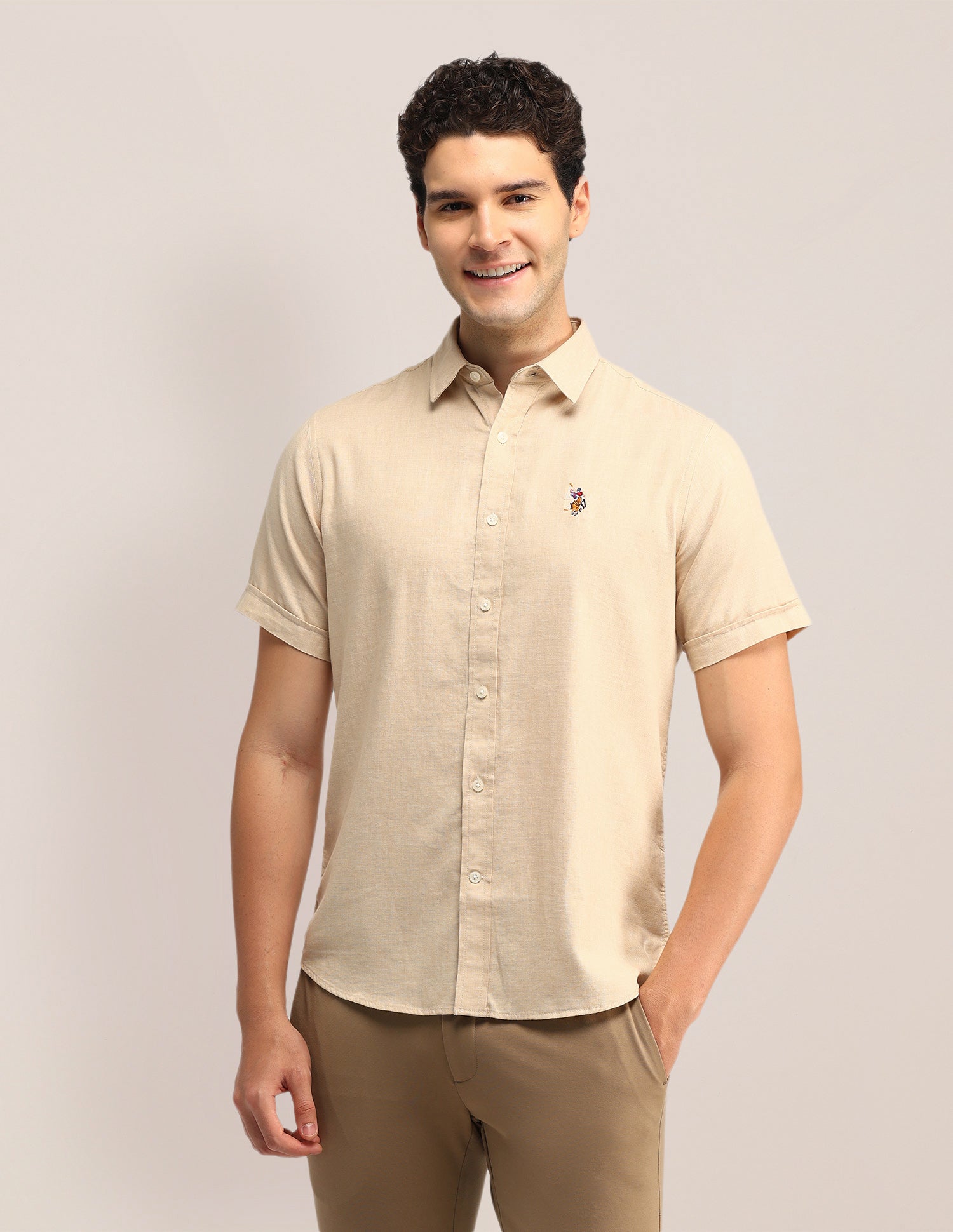 Solid Tailored Fit Shirt Beige - U.S. Polo Assn. India | Large