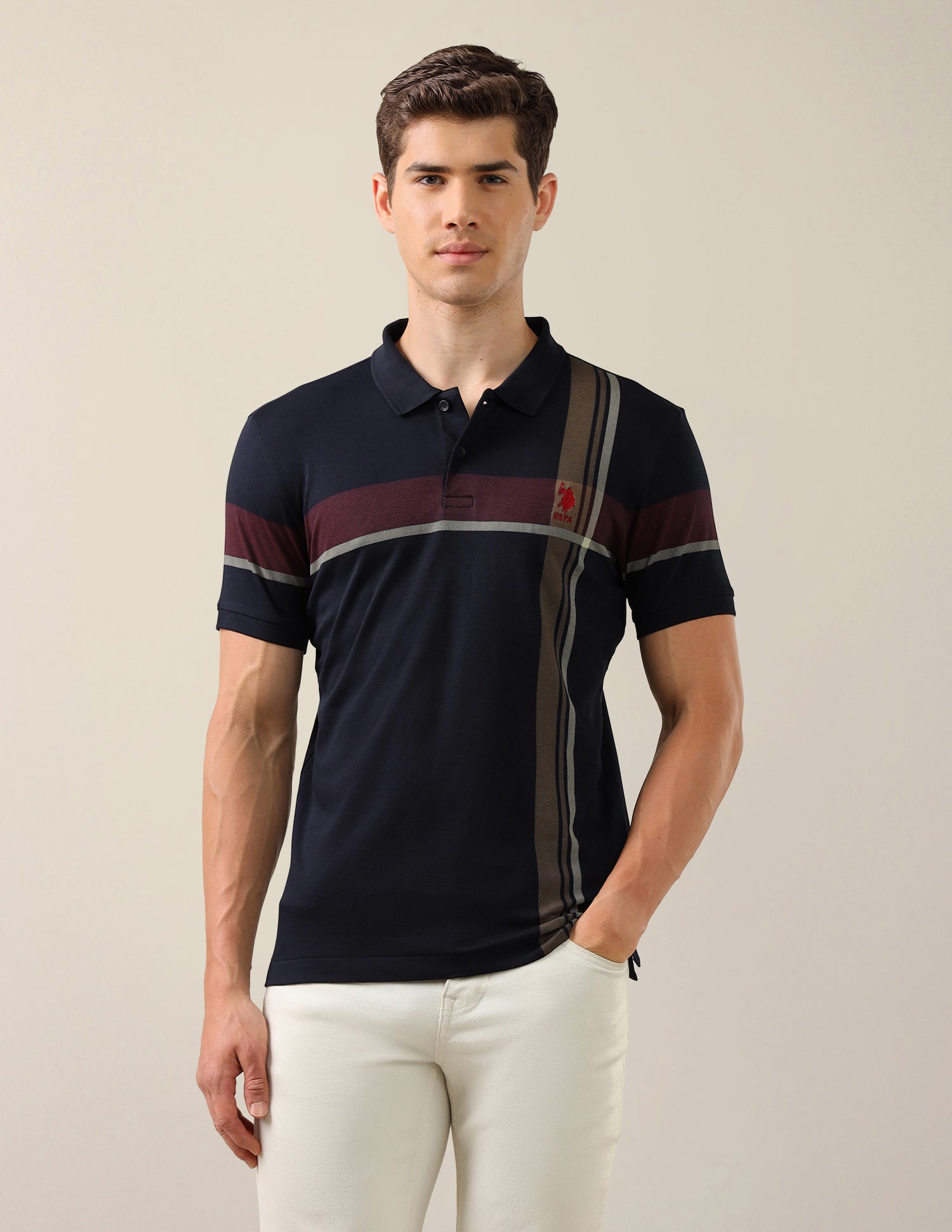 Solid Slim Fit Polo Shirt Navy - U.S. Polo Assn. India | Large