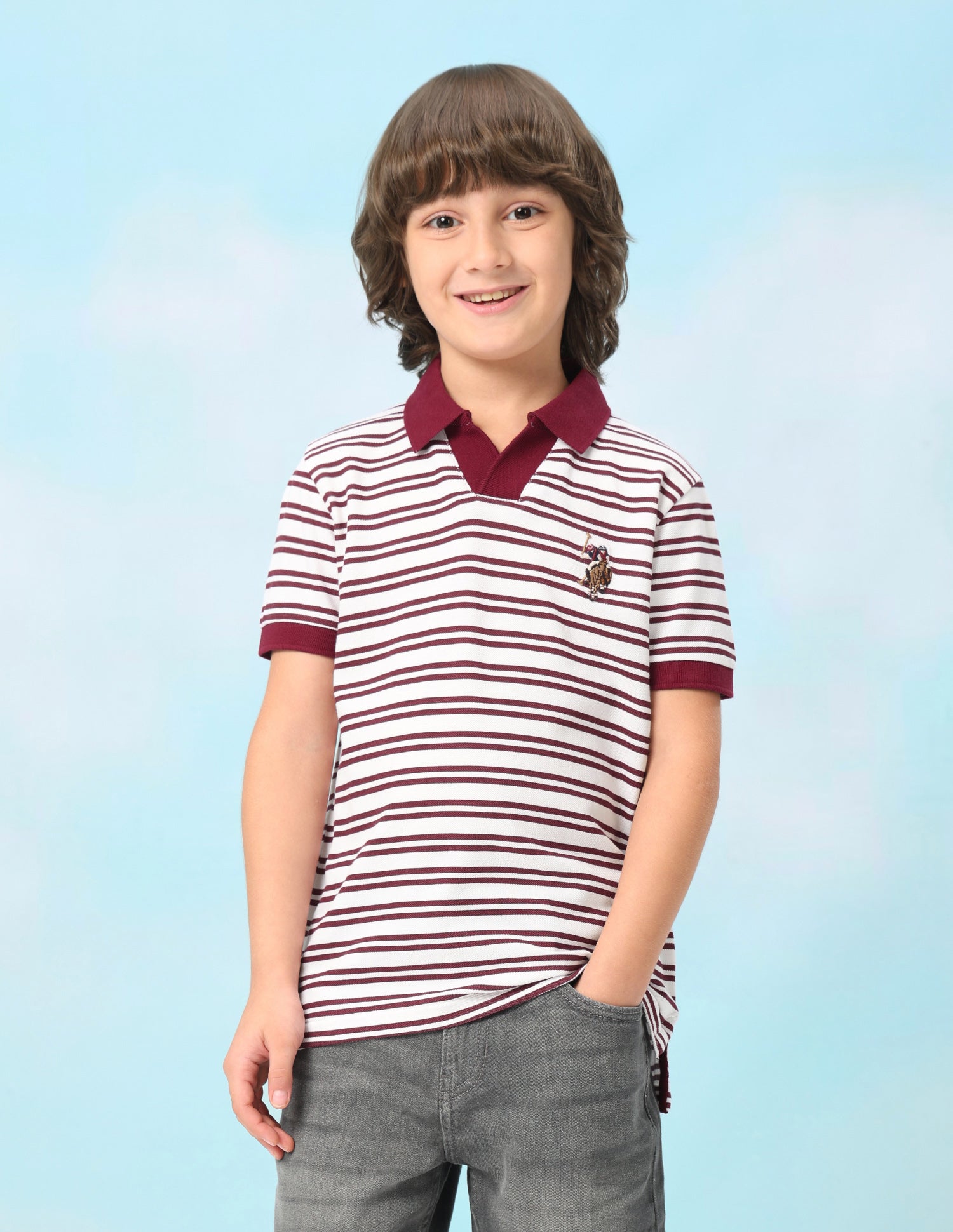 Horizontal Striped Regular Fit Polo Shirt Dark Maroon - U.S. Polo Assn. India | Large