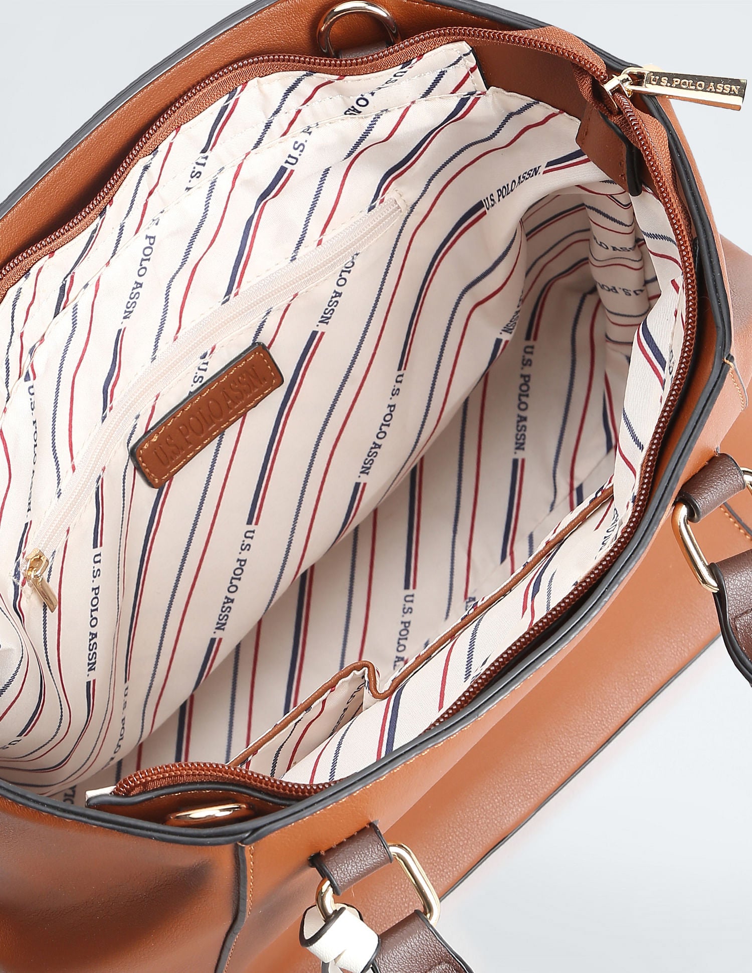 Detachable Strap Structured Handbag Tan - U.S. POLO ASSN. | Large