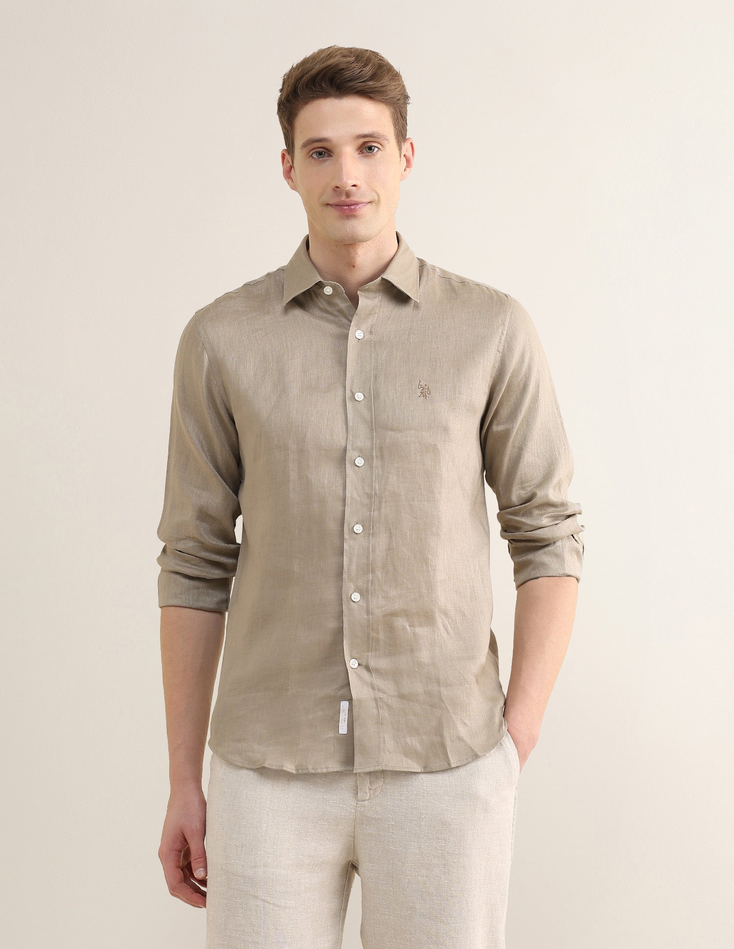 Solid Regular Fit Shirt Light Brown - U.S. Polo Assn. India | Large