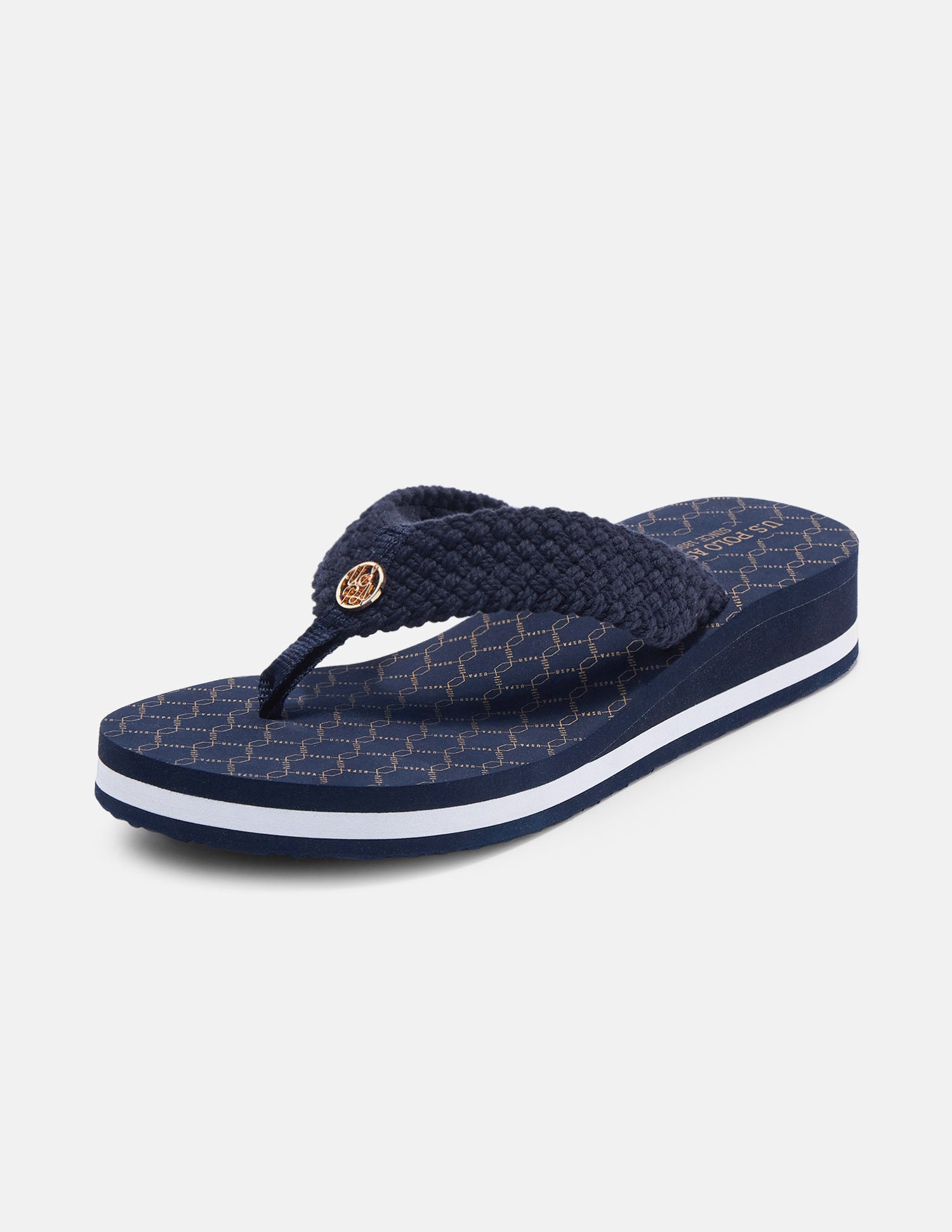 Herit Brand Printed V-Strap Wedge Sandals Navy - U.S. Polo Assn. India | Large