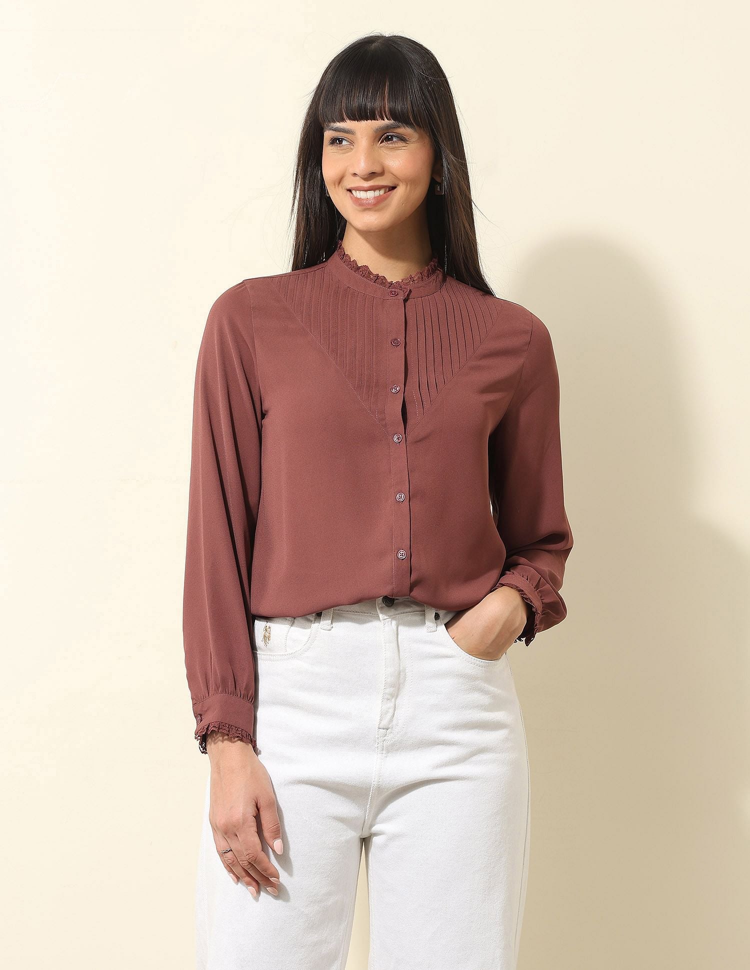 Ruffled Frill Top Maroon - U.S. POLO ASSN. | Large