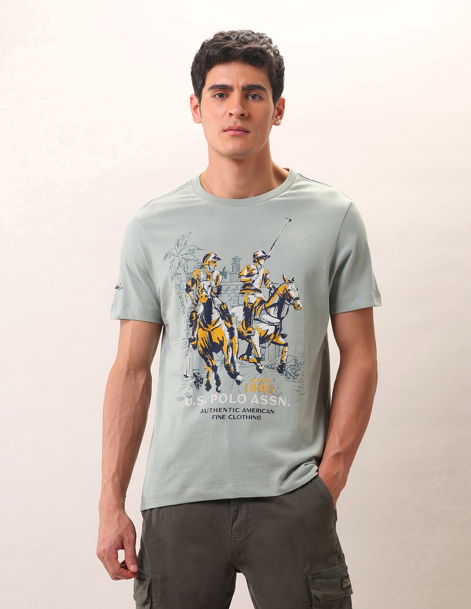 Brand Printed Pure Cotton T-Shirt Green - U.S. Polo Assn. India | Large