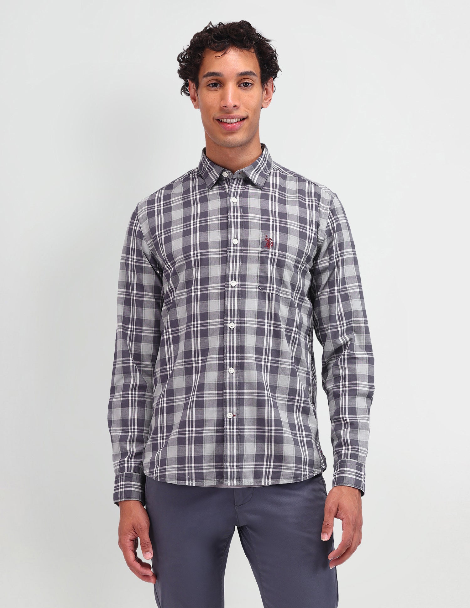 Dupplin Checked Poplin Shirt Navy - U.S. Polo Assn. India | Large