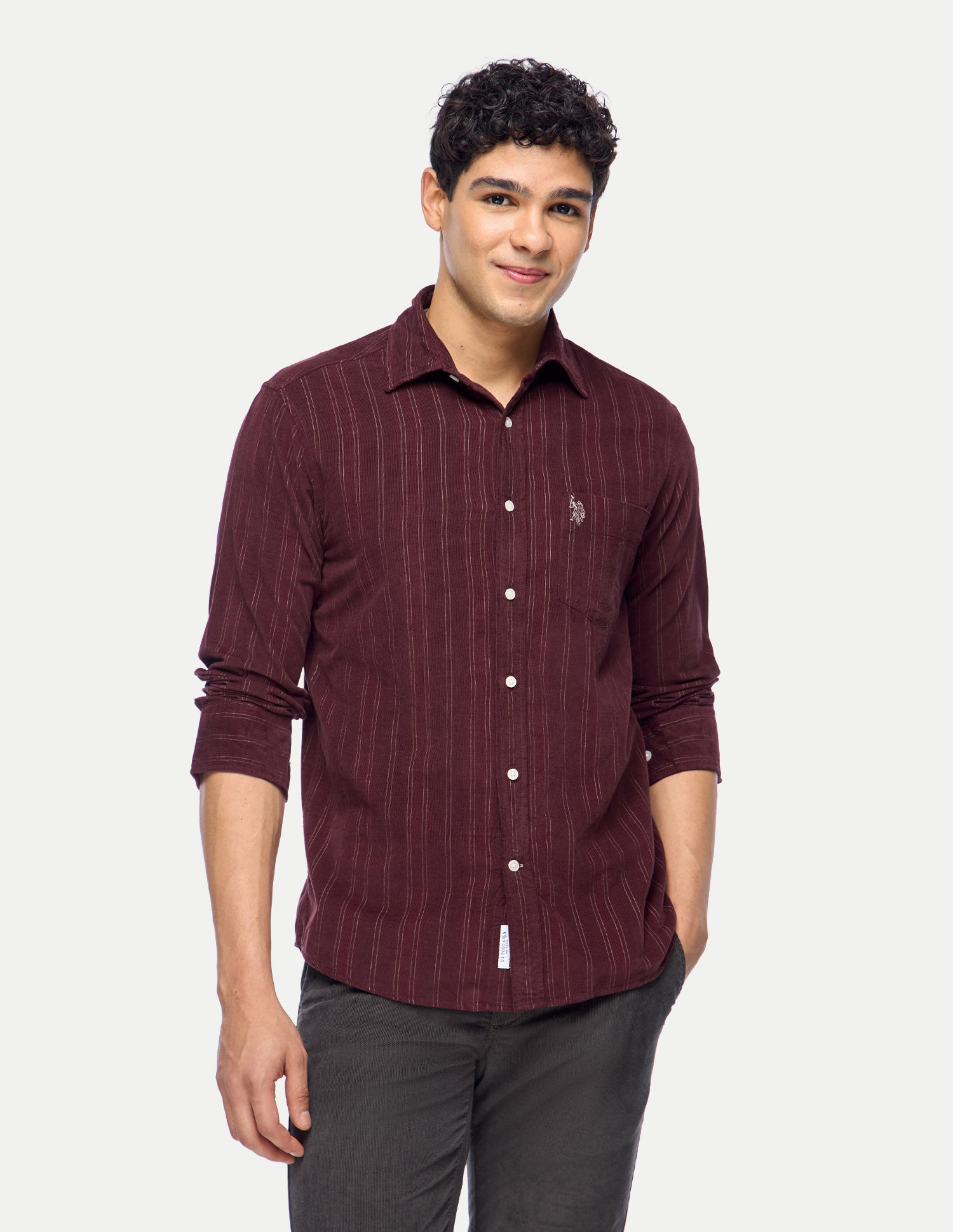 Vertical Striped Corduroy Shirt Dark Purple - U.S. Polo Assn. India | Large