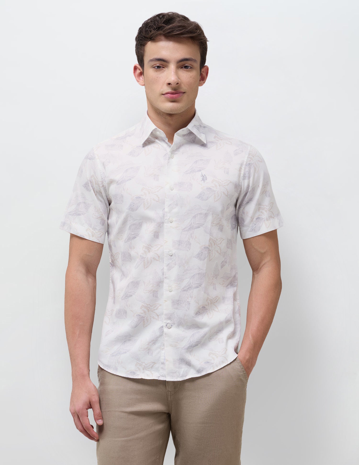 Satin Floral Printed Shirt Light Grey - U.S. Polo Assn. India | Large