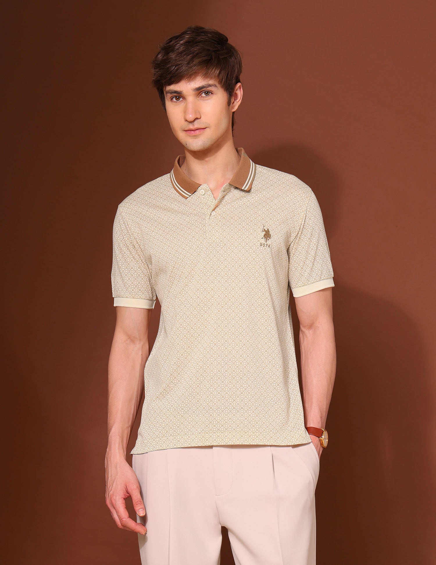 Pure Cotton Work And Wander Polo Shirt Beige - U.S. Polo Assn. India | Large