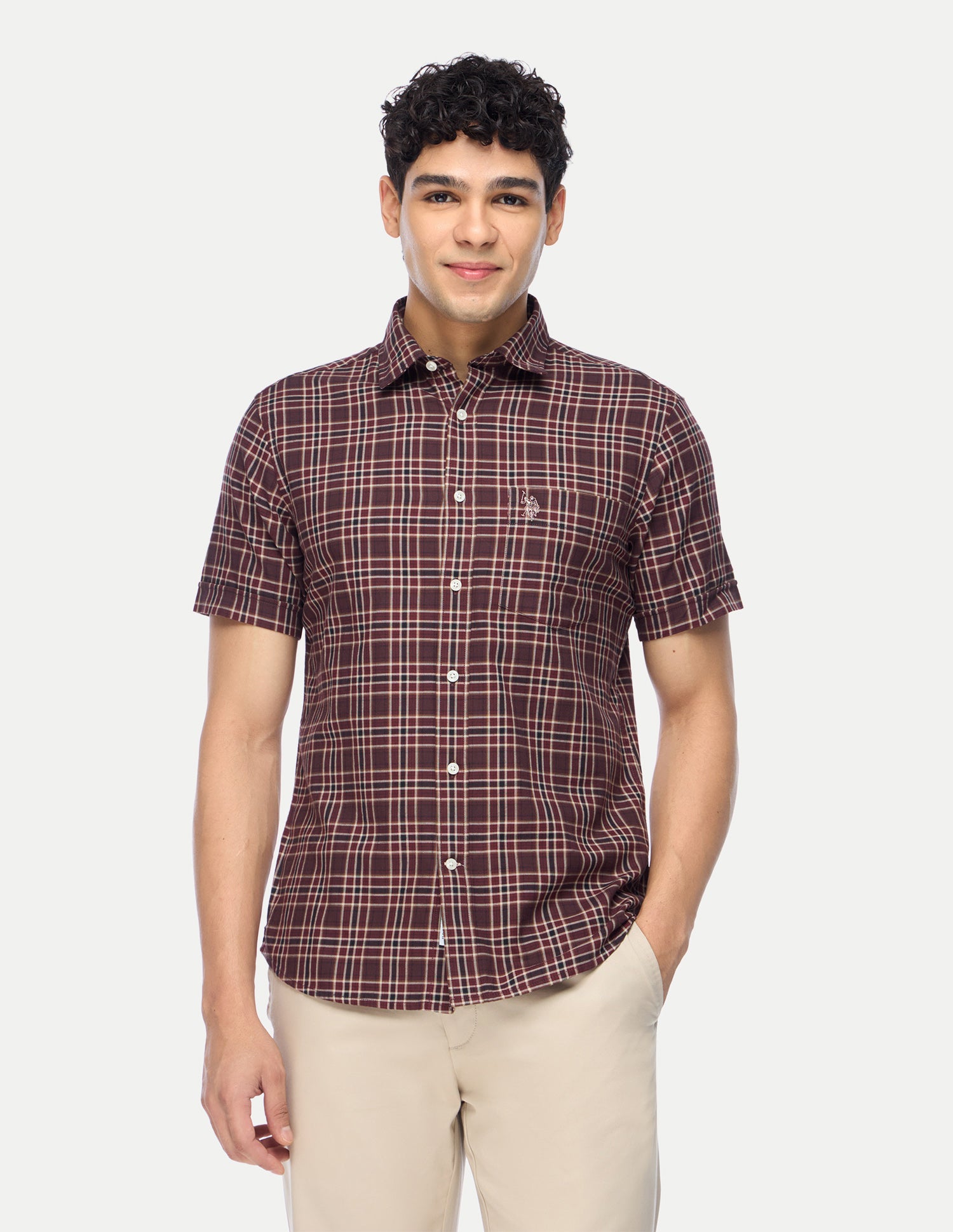 Plaid Checked Tailored Fit Shirt Maroon - U.S. Polo Assn. India | Large