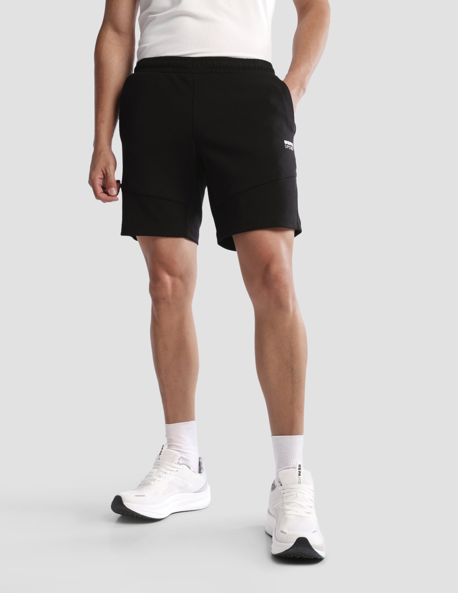 Solid Regular Fit Active Shorts Black - U.S. Polo Assn. India | Large