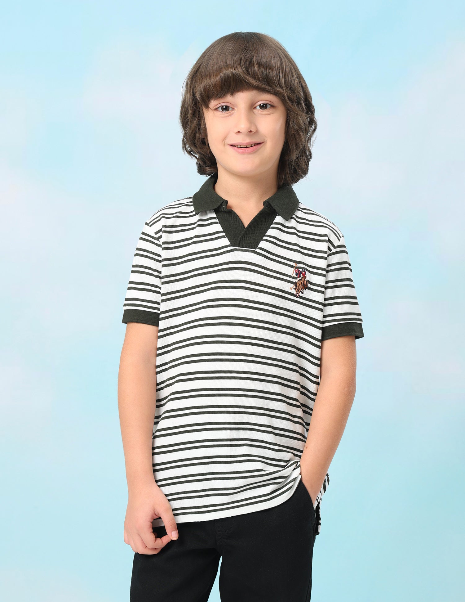 Horizontal Striped Regular Fit Polo Shirt Olive - U.S. Polo Assn. India | Large