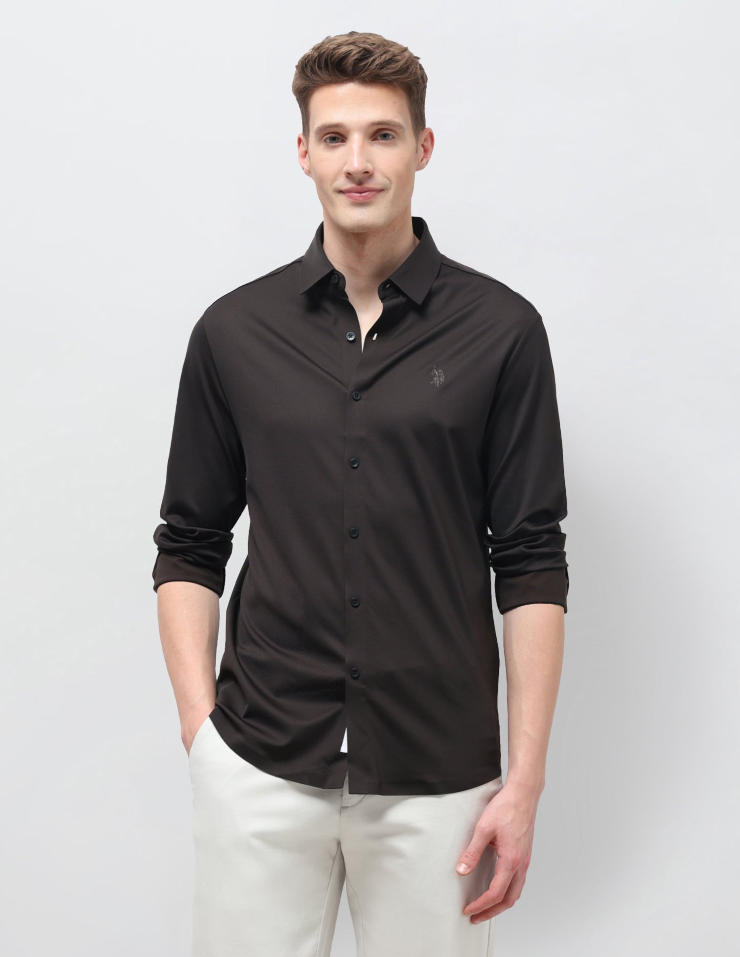Solid Knitted Shirt Choco - U.S. Polo Assn. India | Large