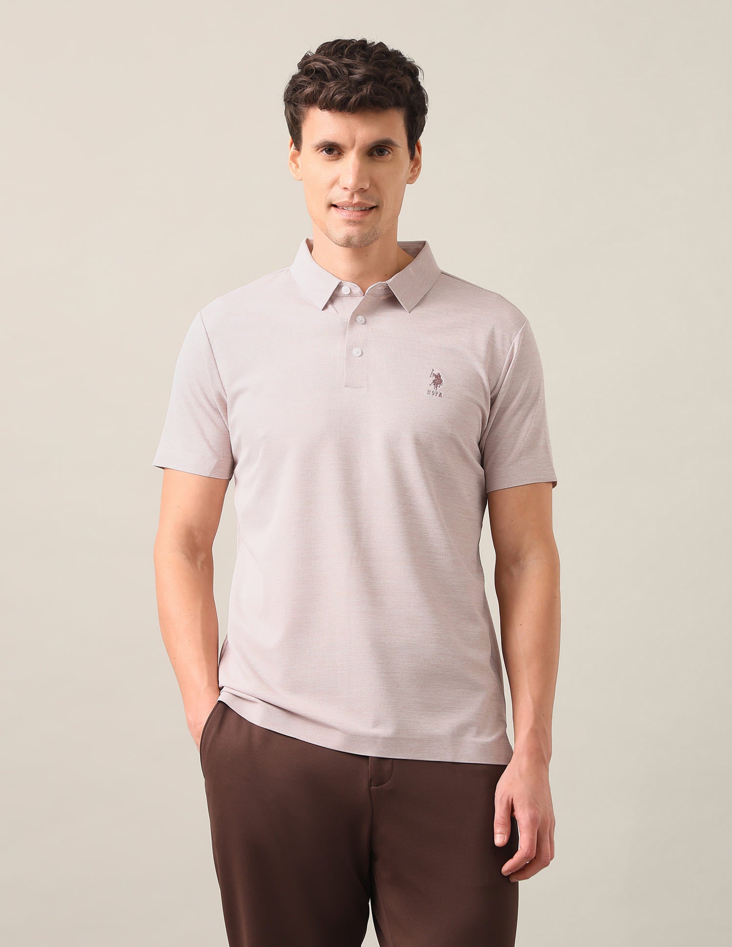 Solid Slim Fit Polo Shirt Pink - U.S. Polo Assn. India | Large