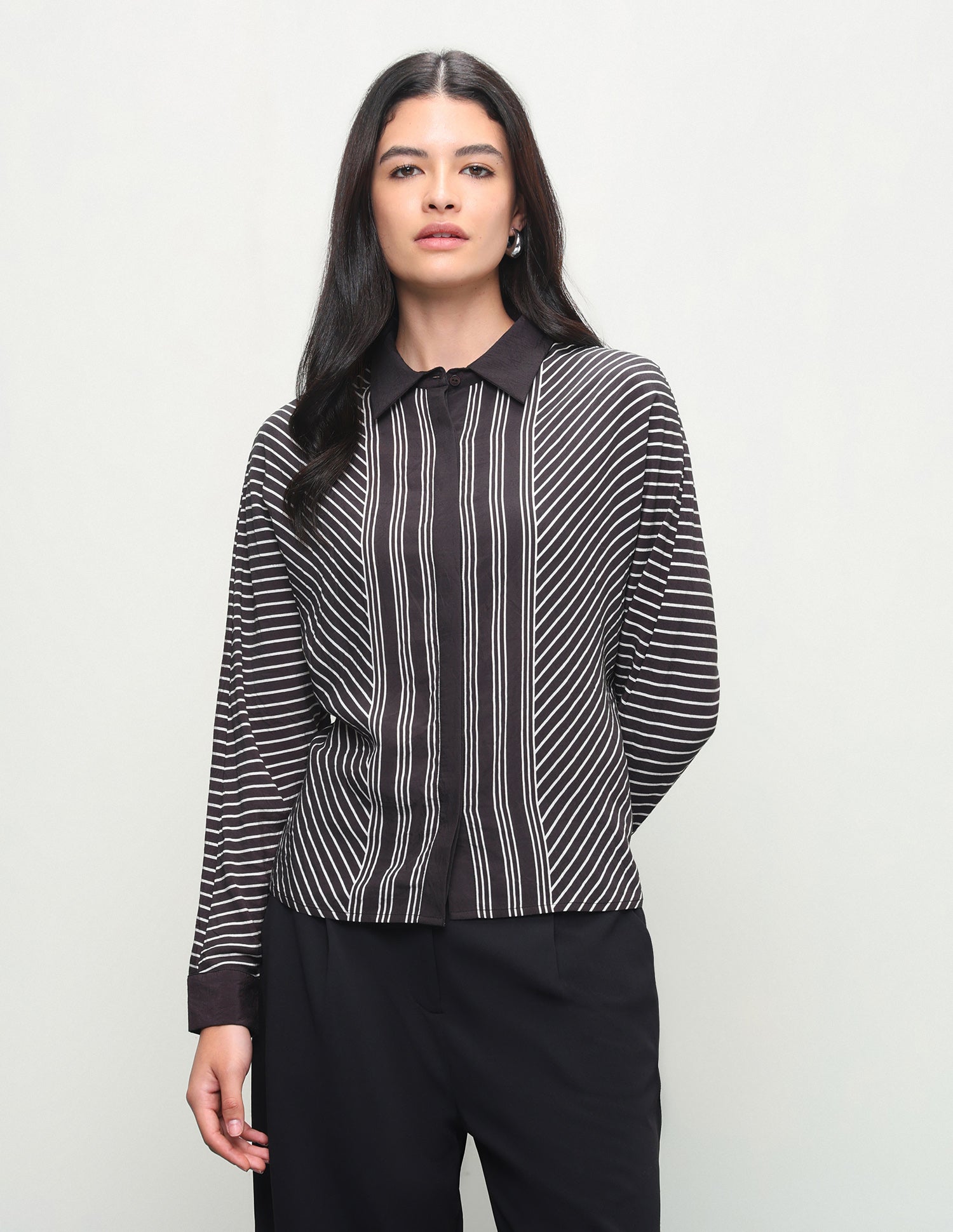 Diagonal Striped Boxy Fit Shirt Black - U.S. Polo Assn. India | Large