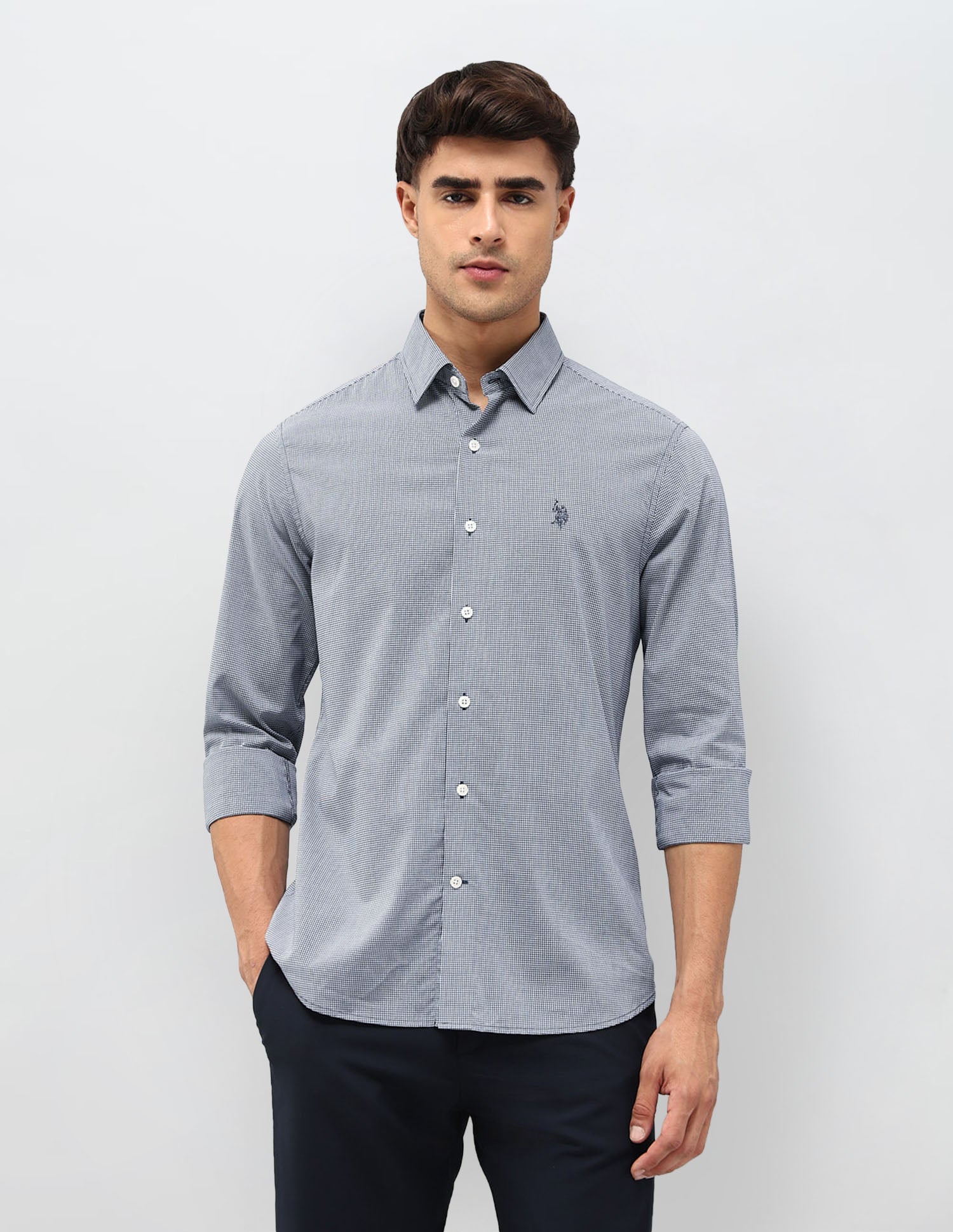 Micro Checked Tailored Fit Shirt Navy - U.S. POLO ASSN. | Large