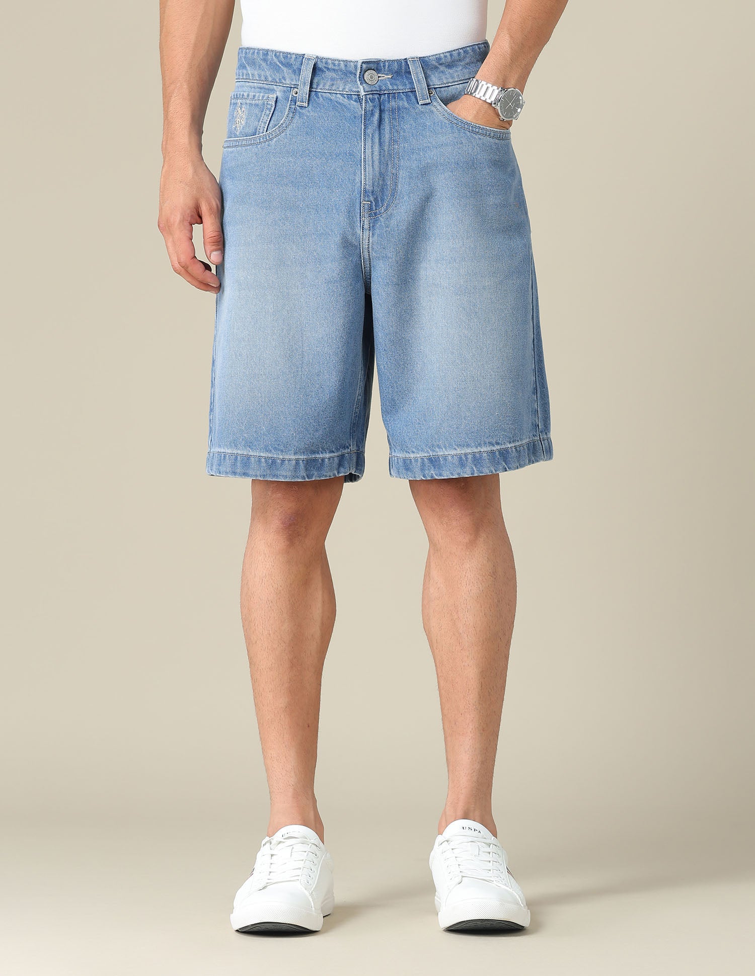 Mid Rise Solid Denim Shorts Light Blue - U.S. POLO ASSN. | Large
