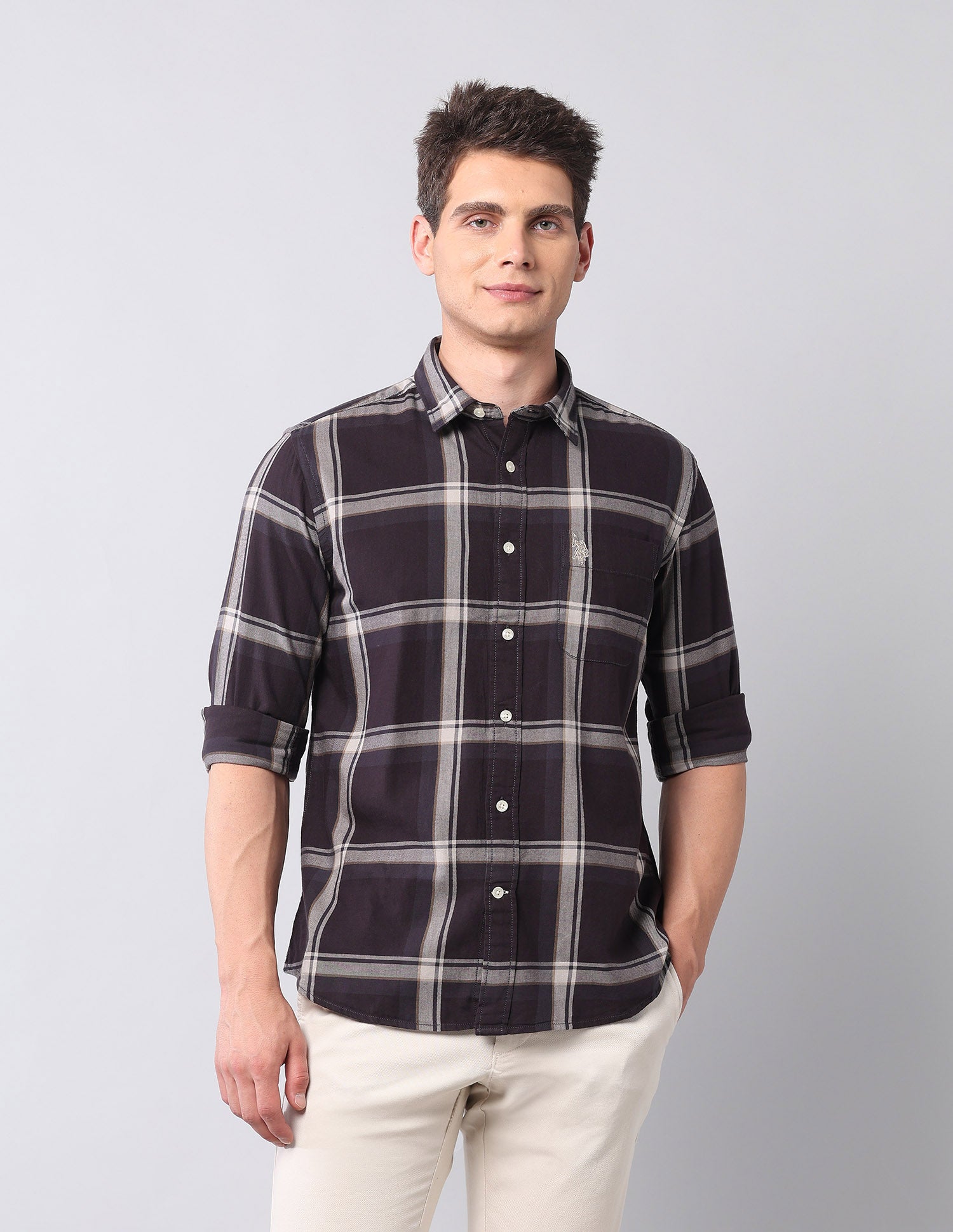 Grid Tattersall Checked Twill Shirt Choco - U.S. POLO ASSN. | Large