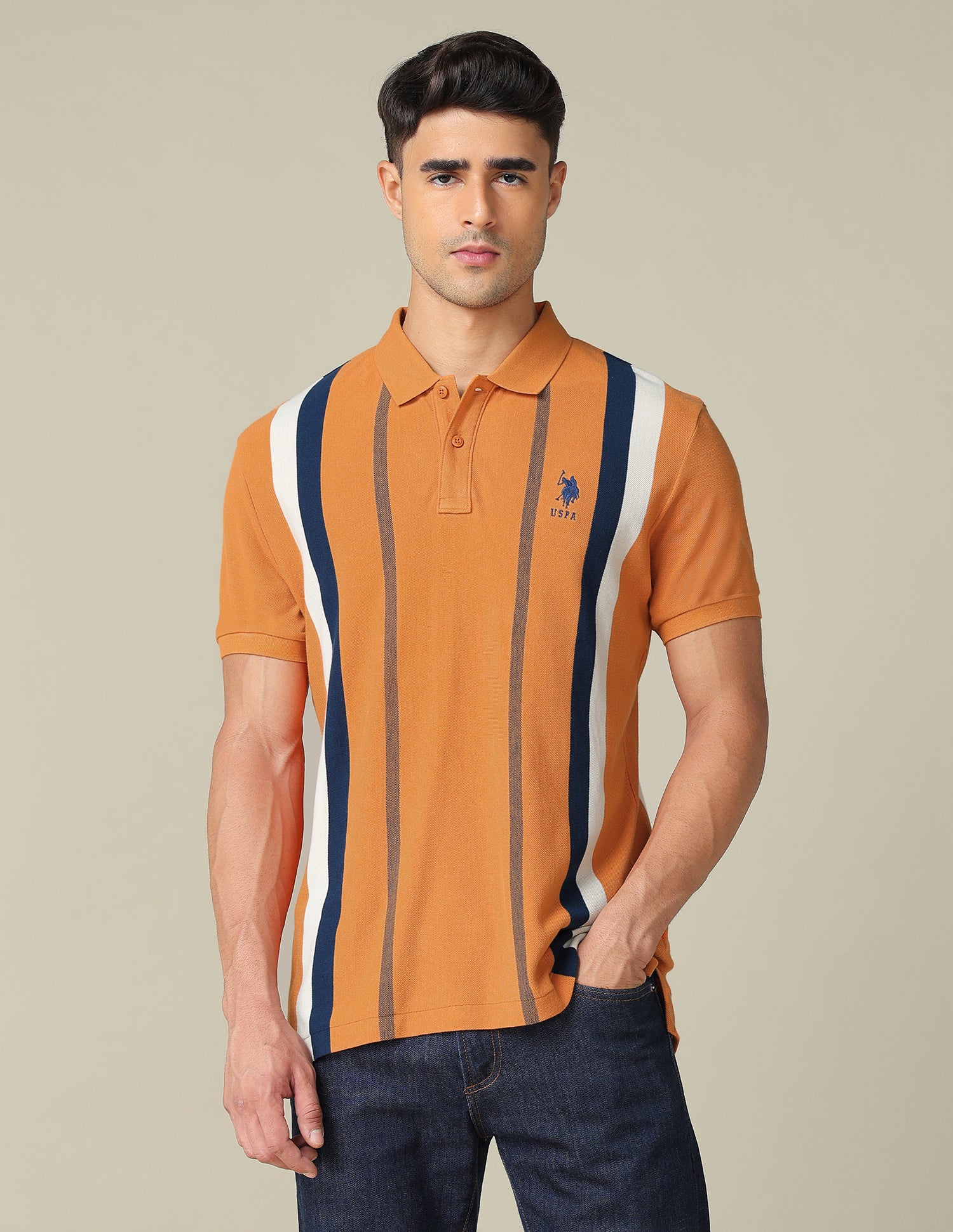 Vertical Striped Regular Fit Polo Shirt Mustard - U.S. POLO ASSN. | Large