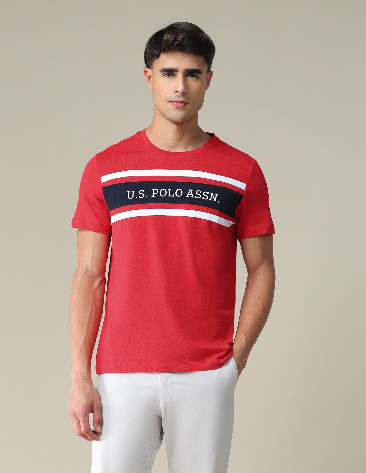 Brand Embroidered Cotton T-Shirt Red - U.S. POLO ASSN. | Large