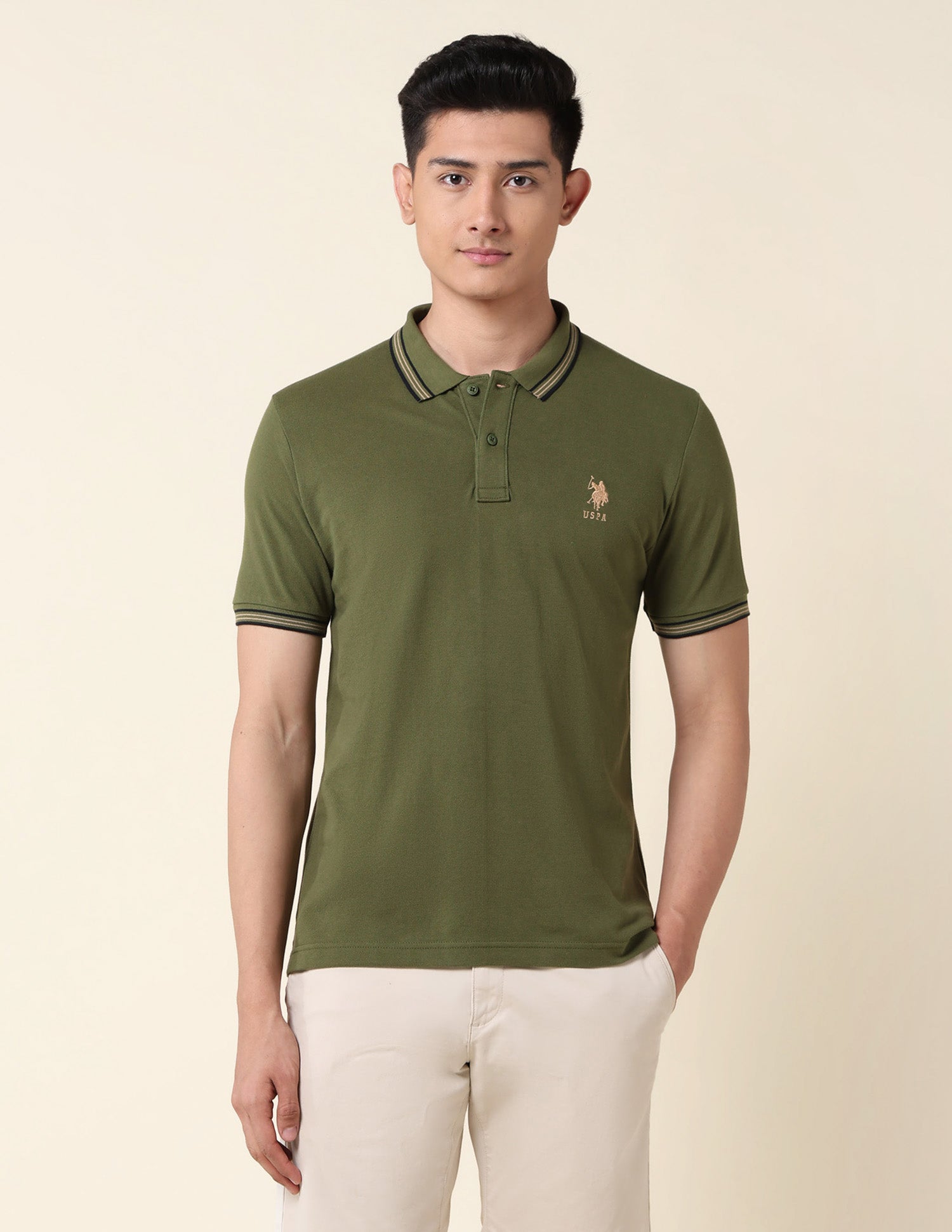 Slim Fit Pure Cotton Polo Shirt Olive Green - U.S. Polo Assn. India | Large