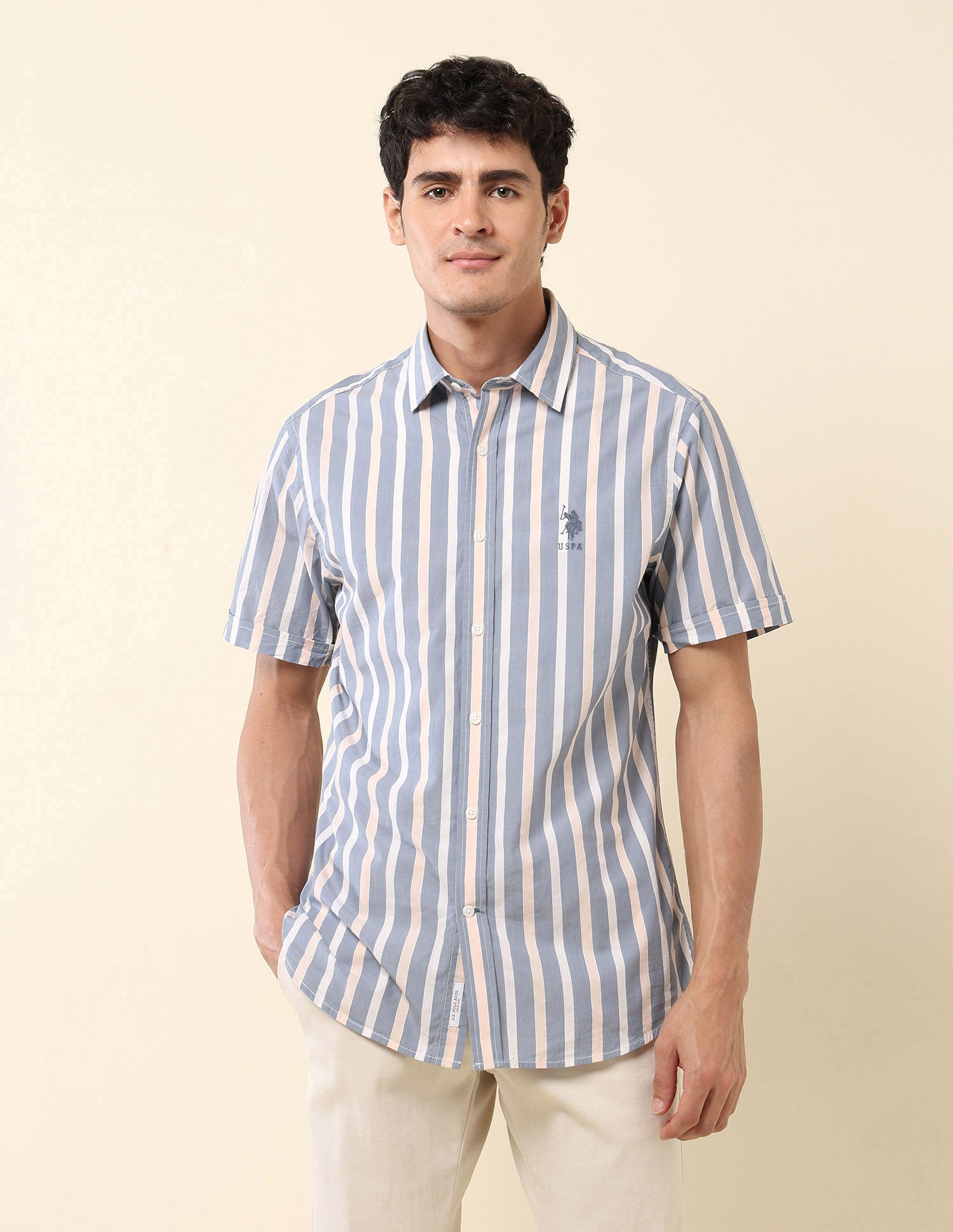Vertical Striped Pure Cotton Shirt Blue - U.S. Polo Assn. India | Large