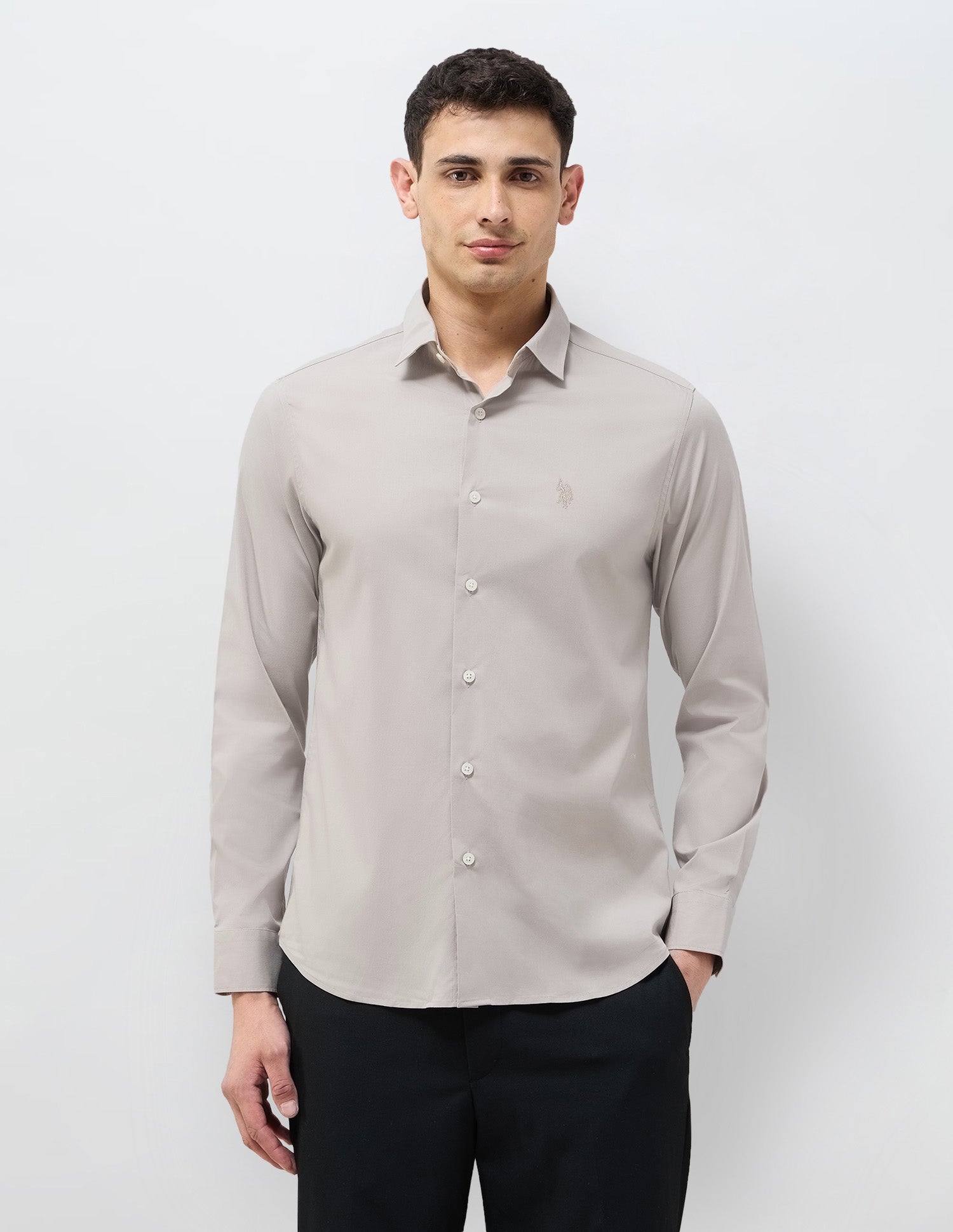Solid Tailored Fit Shirt Beige - U.S. Polo Assn. India | Large