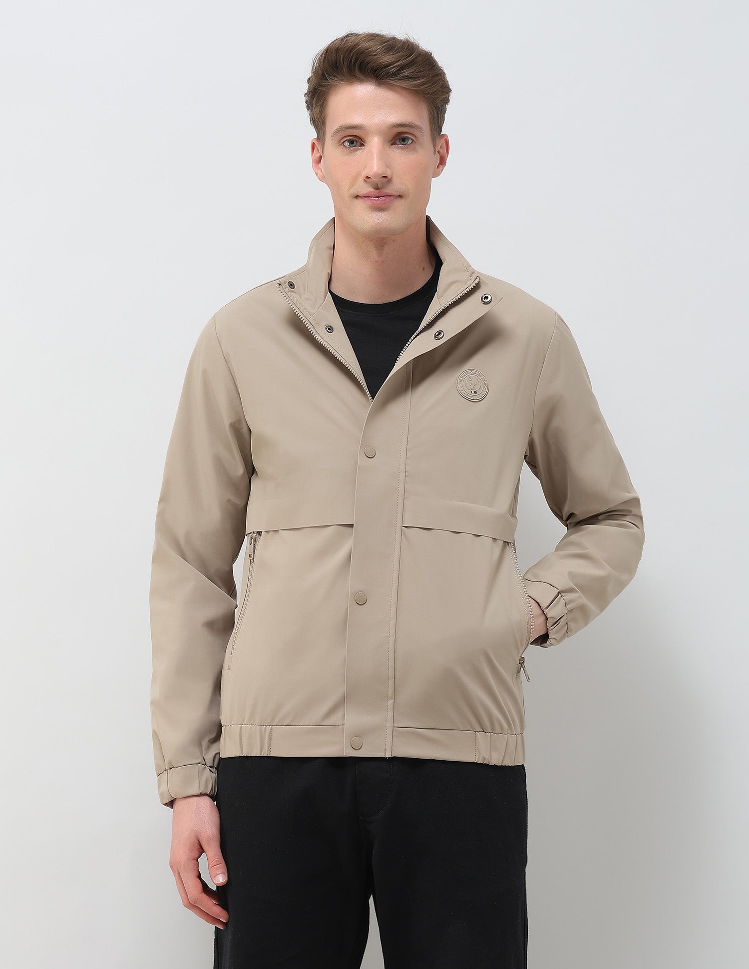 Solid Pattern Windcheater Jacket Khaki - U.S. Polo Assn. India | Large
