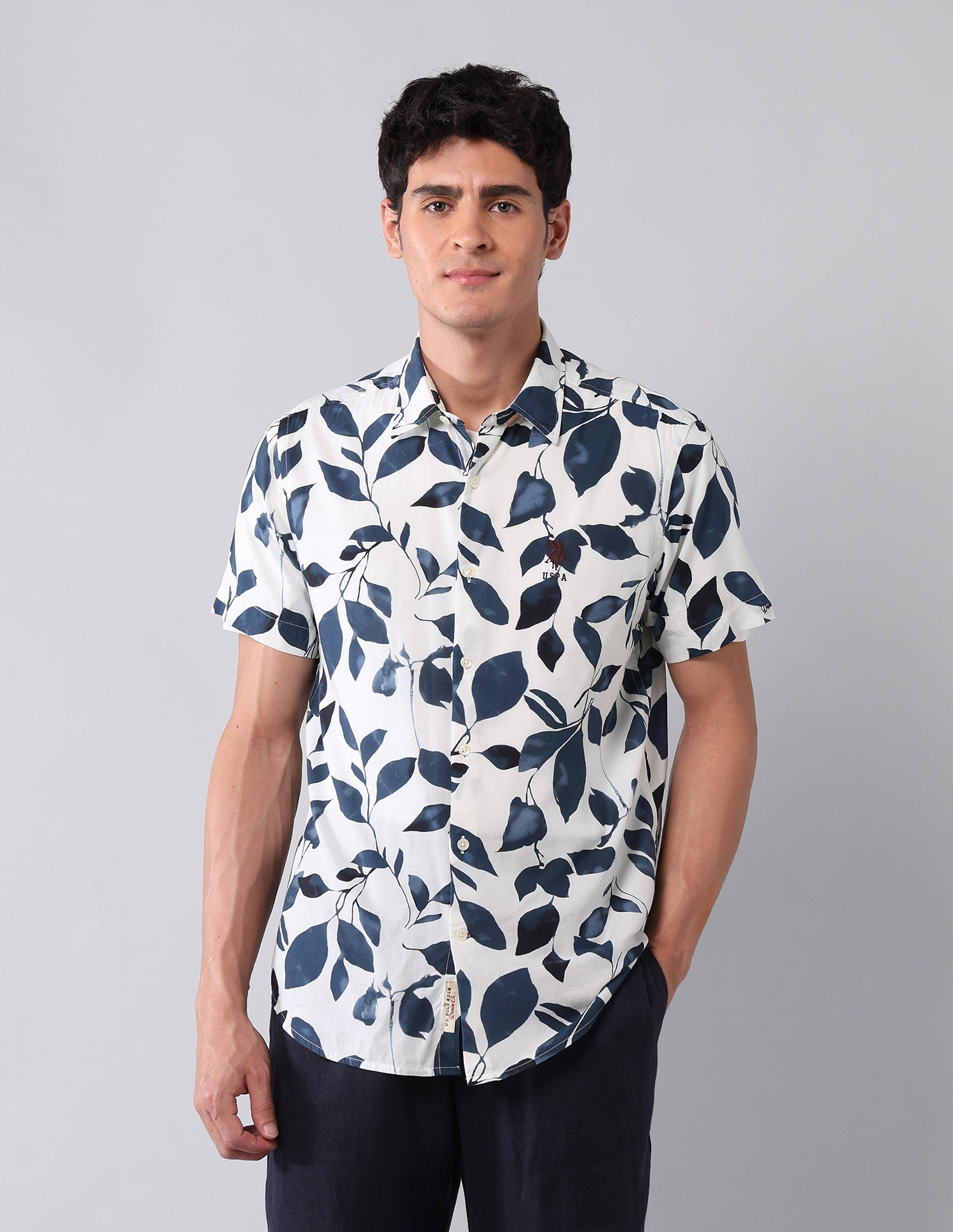 Tropical Printed Poplin Shirt Off White - U.S. Polo Assn. India | Large