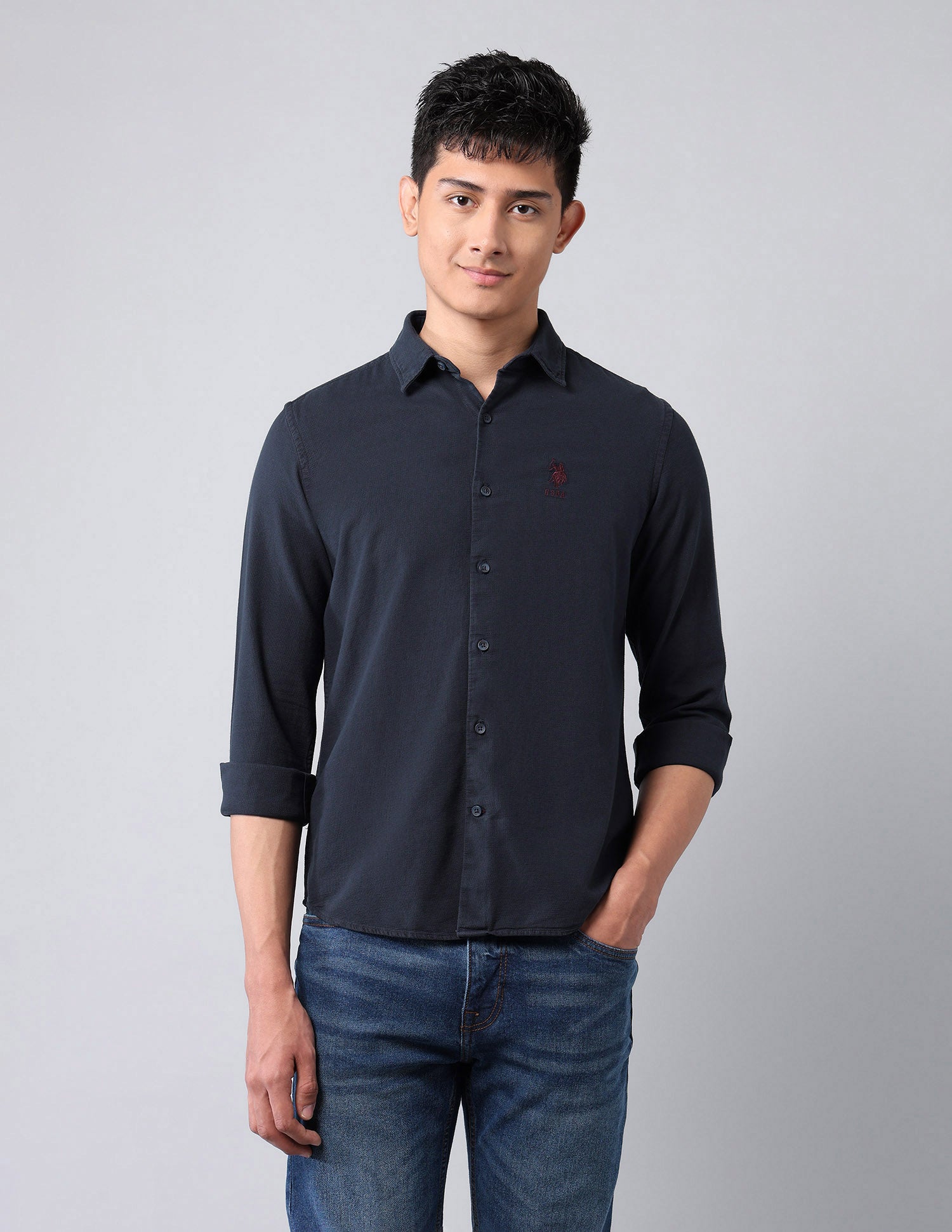 Pure Cotton Dobby Shirt Navy - U.S. Polo Assn. India | Large