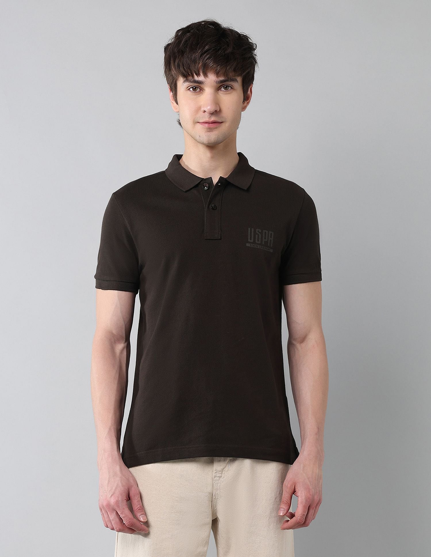 Pure Cotton Muscle Fit Polo Shirt Dark Brown - U.S. Polo Assn. India | Large