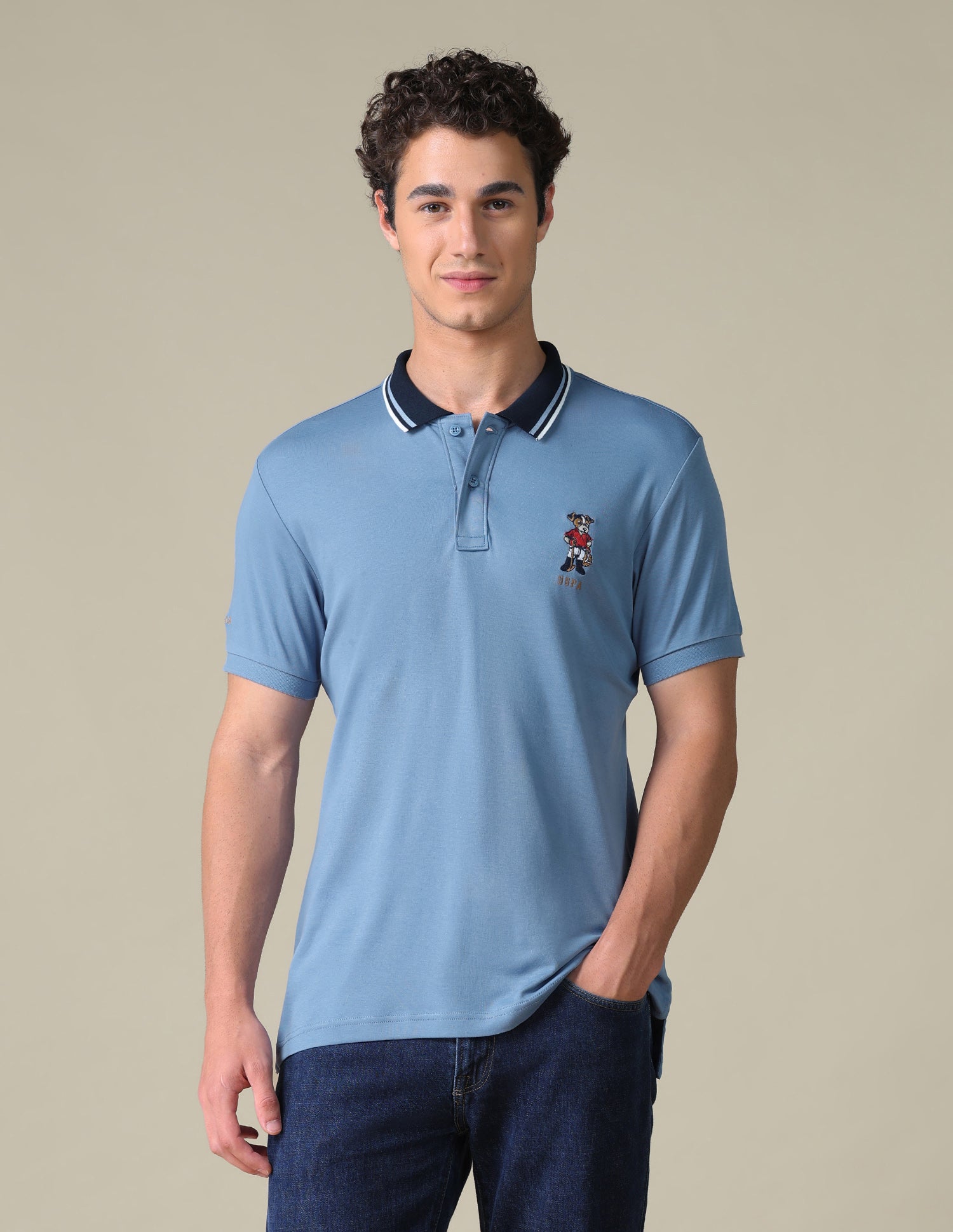 Regular Fit Solid Polo Shirt Blue - U.S. Polo Assn. India | Large