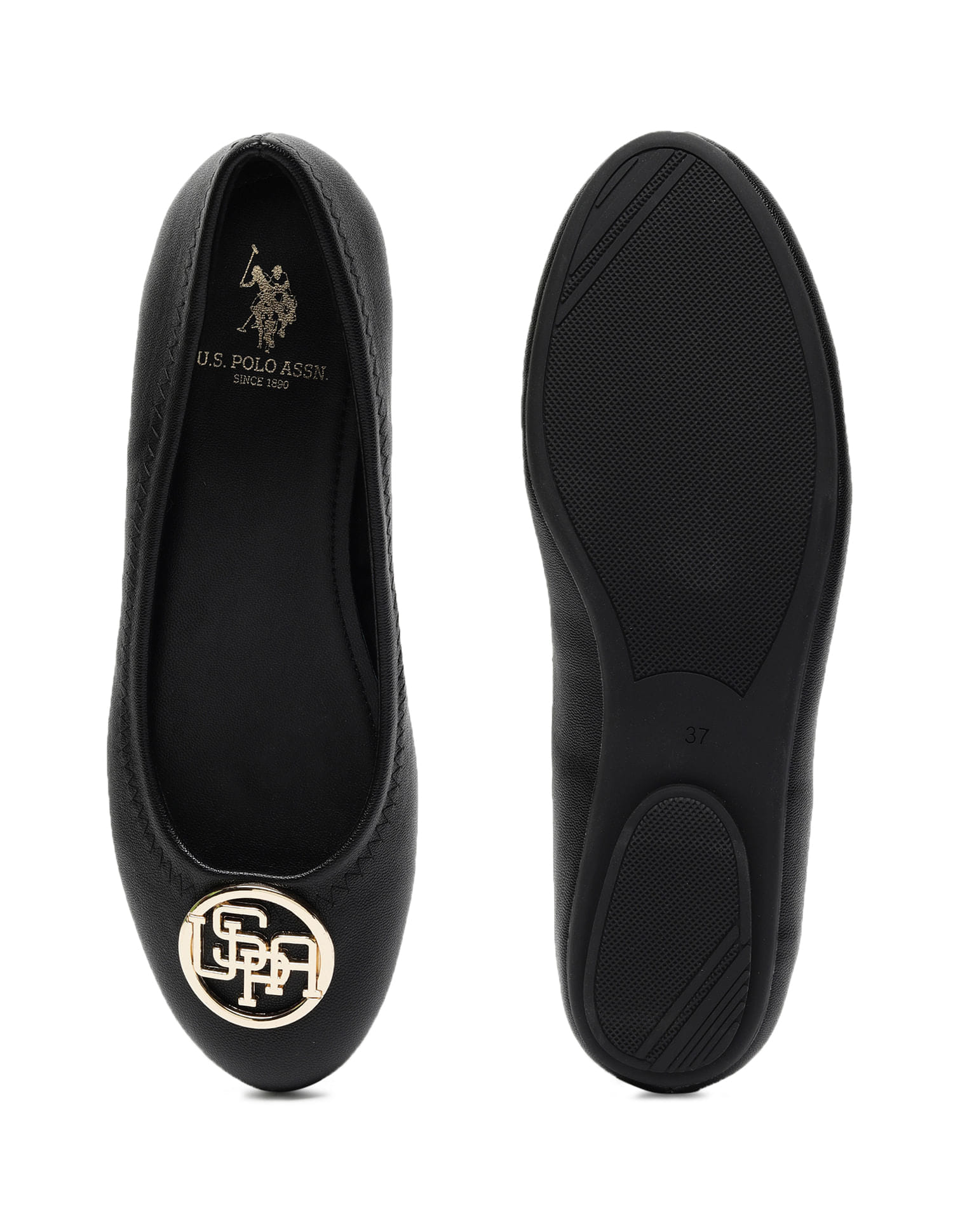 Metallic Logo Solid Ballerinas Black - U.S. Polo Assn. India | Large