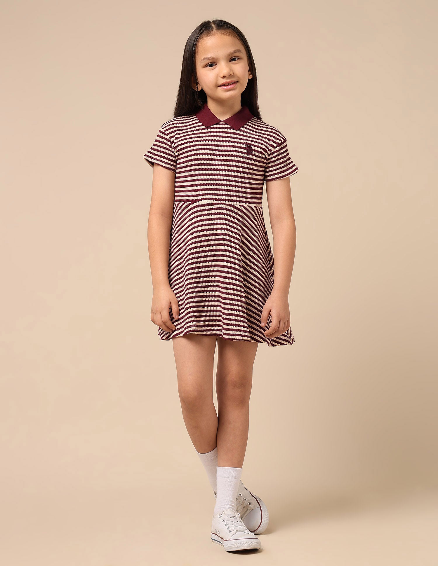 Girls Horizontal Striped Fit And Flare Dress Burgundy - U.S. POLO ASSN. | Large