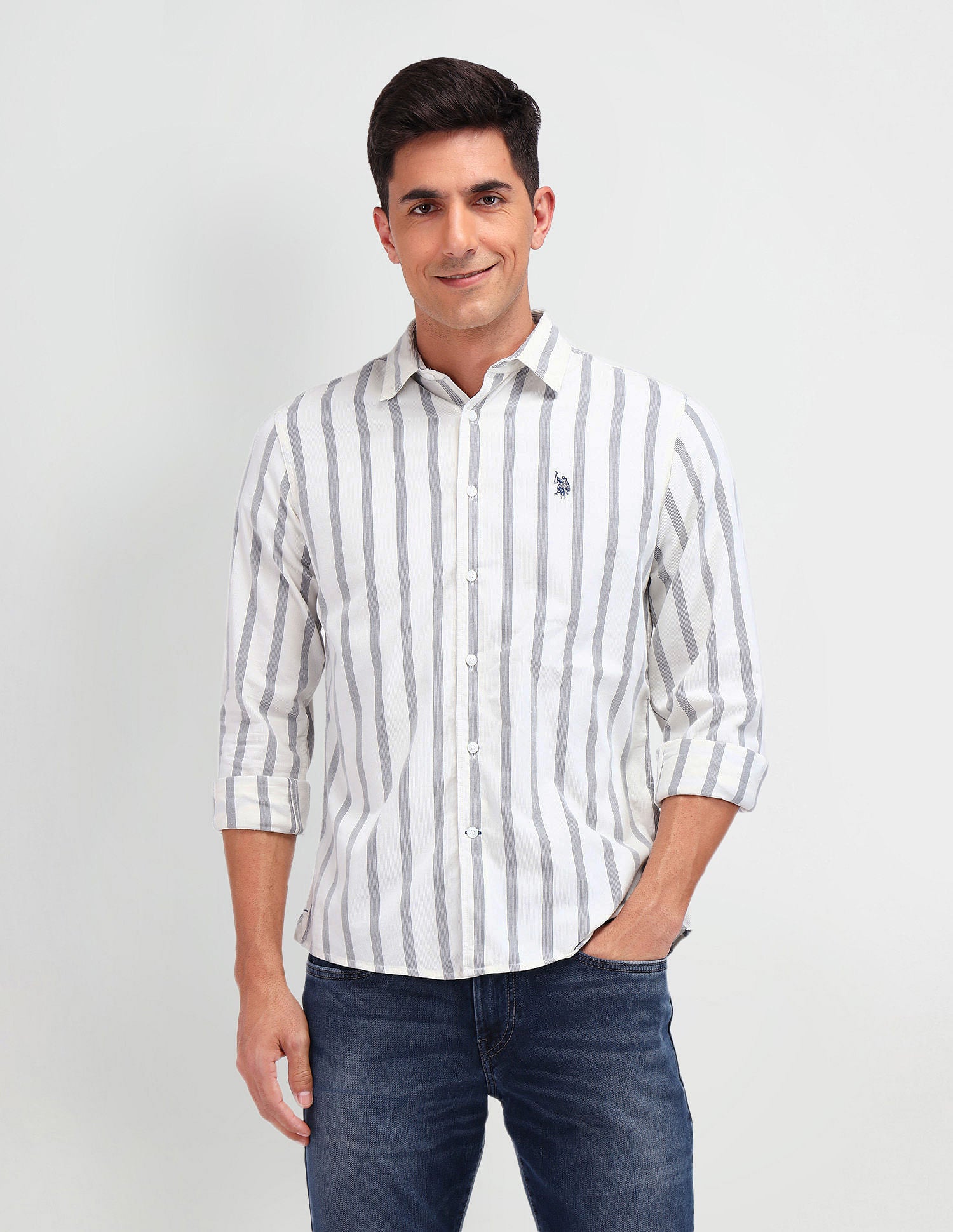 Slim Fit Corduroy Shirt Navy - U.S. Polo Assn. India | Large