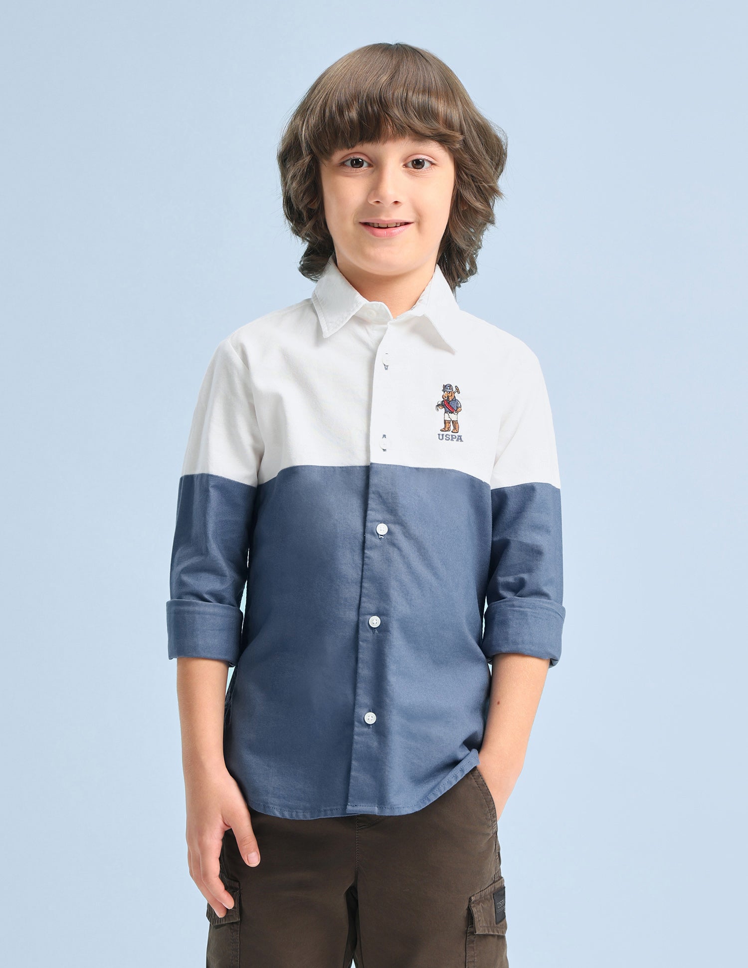 Colourblocked Oxford Shirt Light Blue - U.S. Polo Assn. India | Large