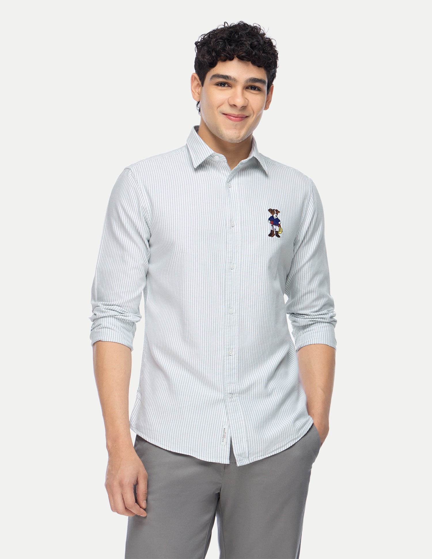 Vertical Striped Oxford Shirt Light Green - U.S. Polo Assn. India | Large