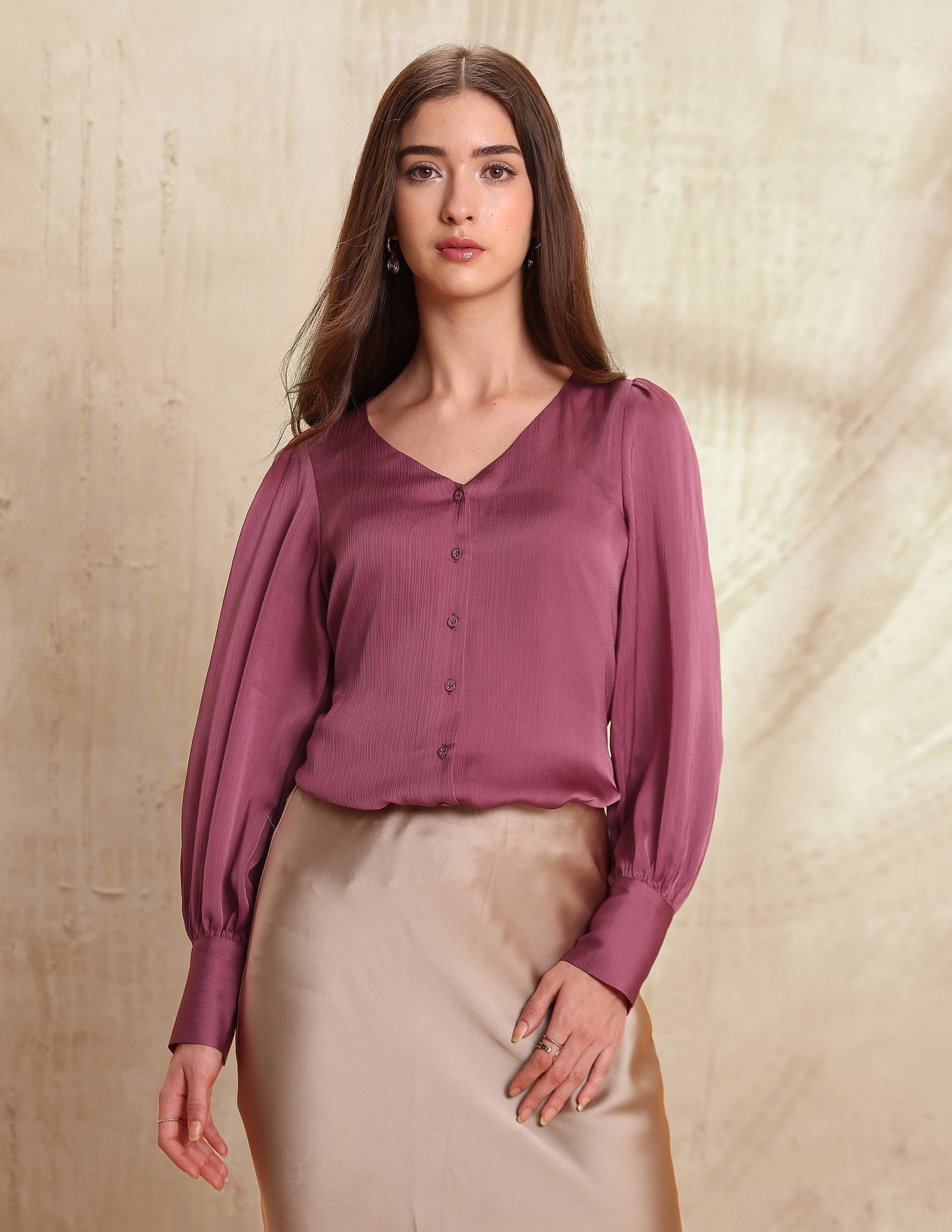 Crinkled Satin Top Wine - U.S. POLO ASSN. | Large