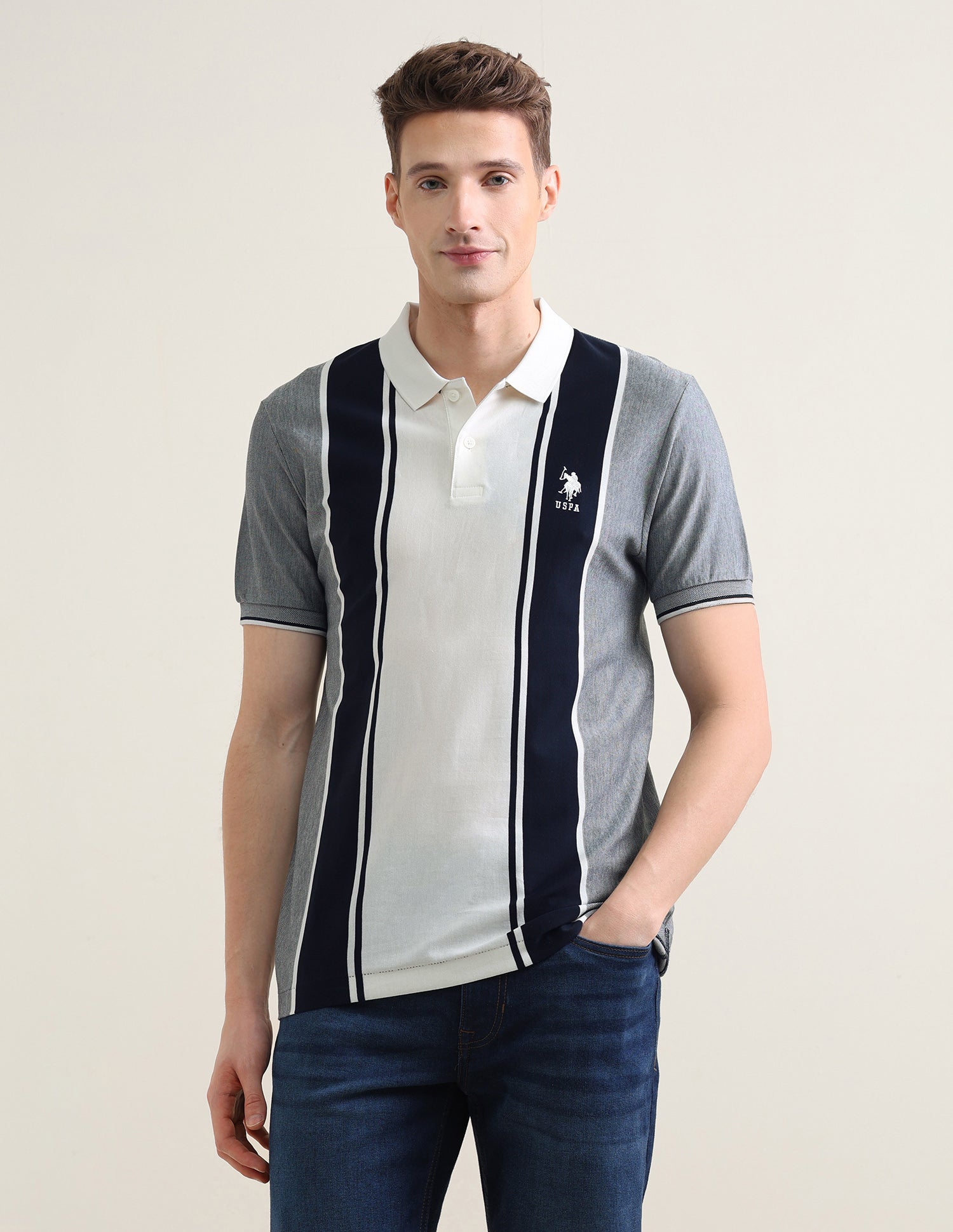 Colourblocked Slim Fit Polo Shirt Navy - U.S. Polo Assn. India | Large