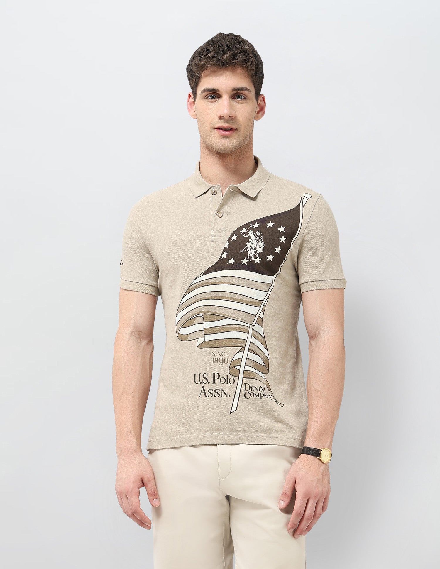 Graphic Printed Regular Fit Polo Shirt Beige - U.S. POLO ASSN. | Large