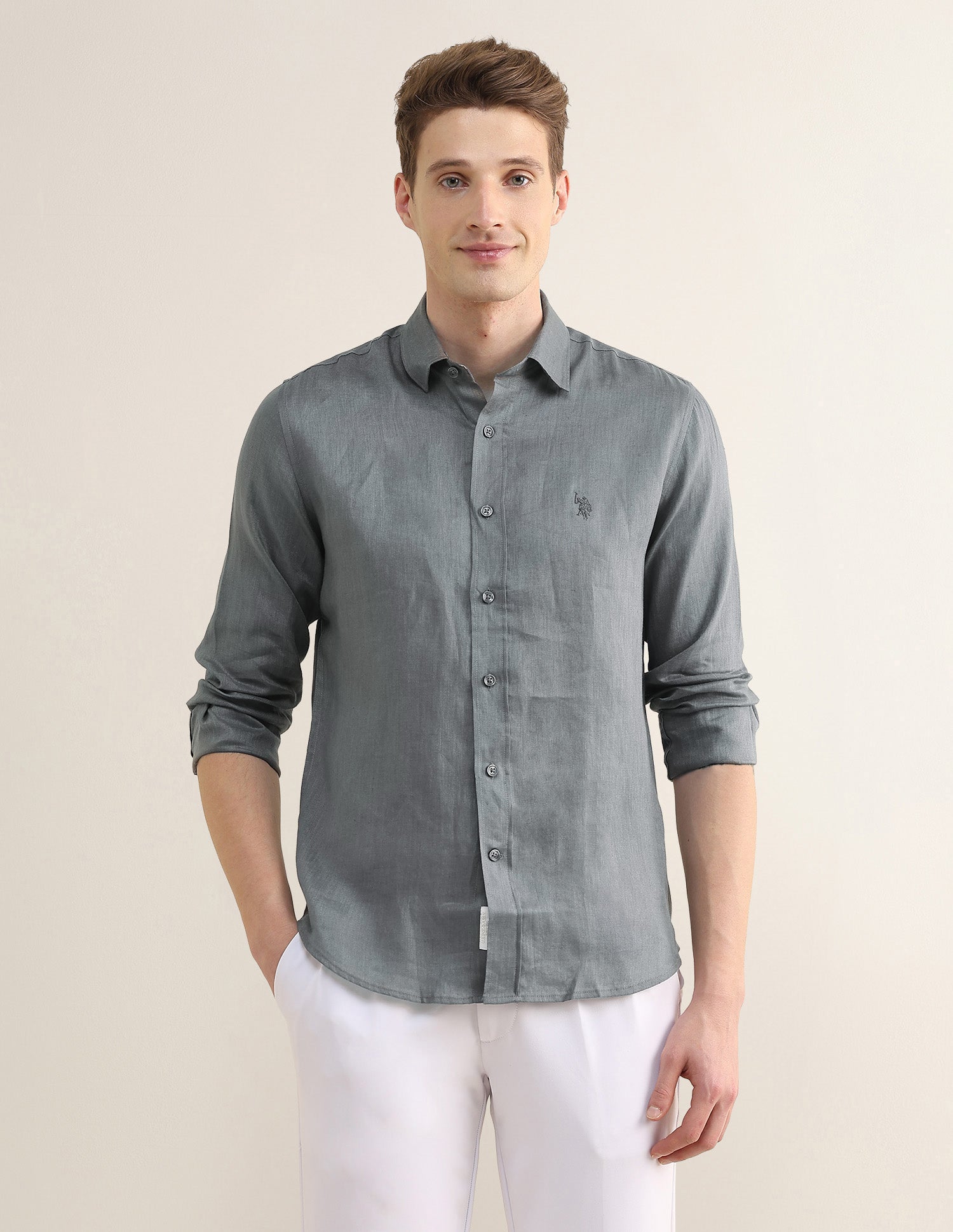 Solid Regular Fit Shirt Dark Grey - U.S. Polo Assn. India | Large