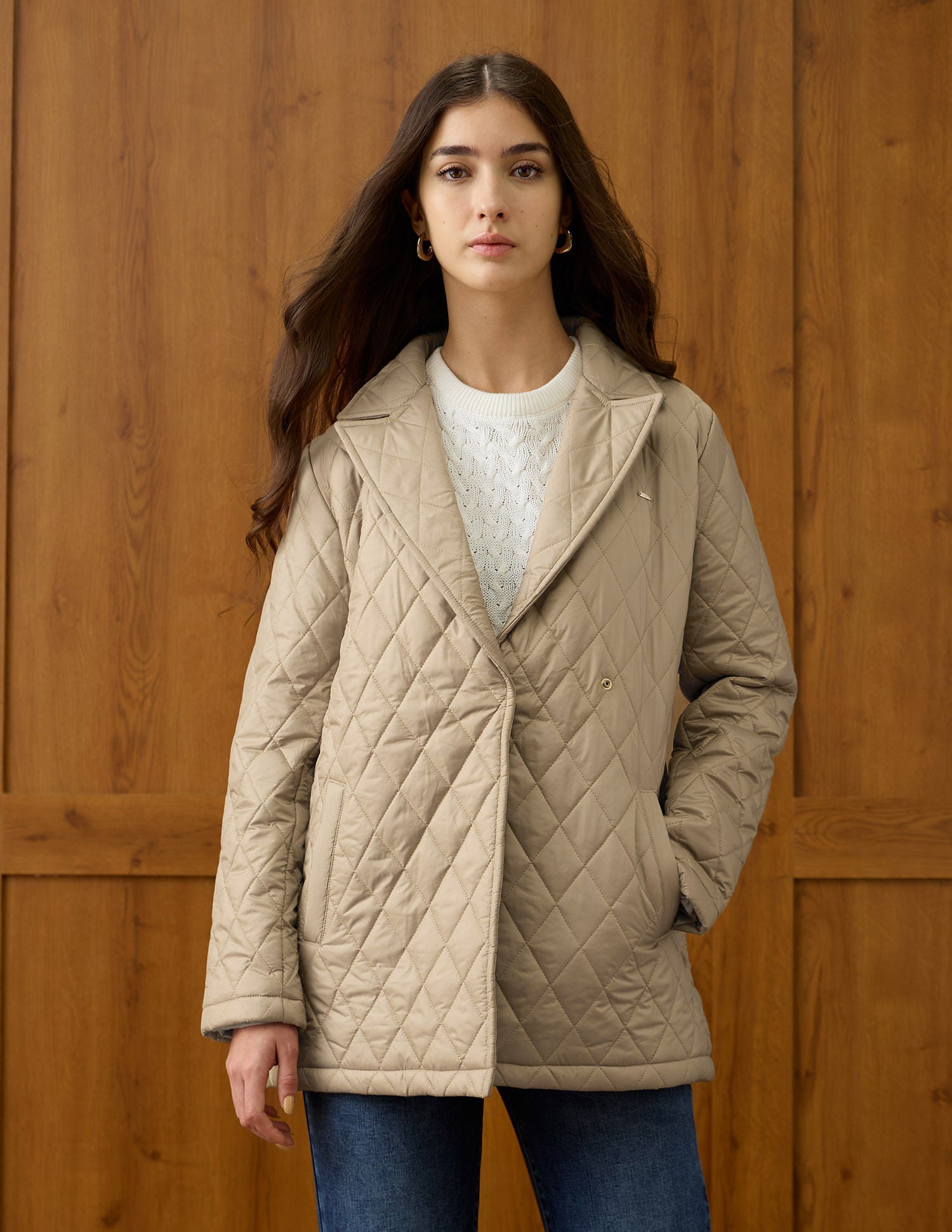 Solid Longline Qulited Jacket Beige - U.S. POLO ASSN. | Large