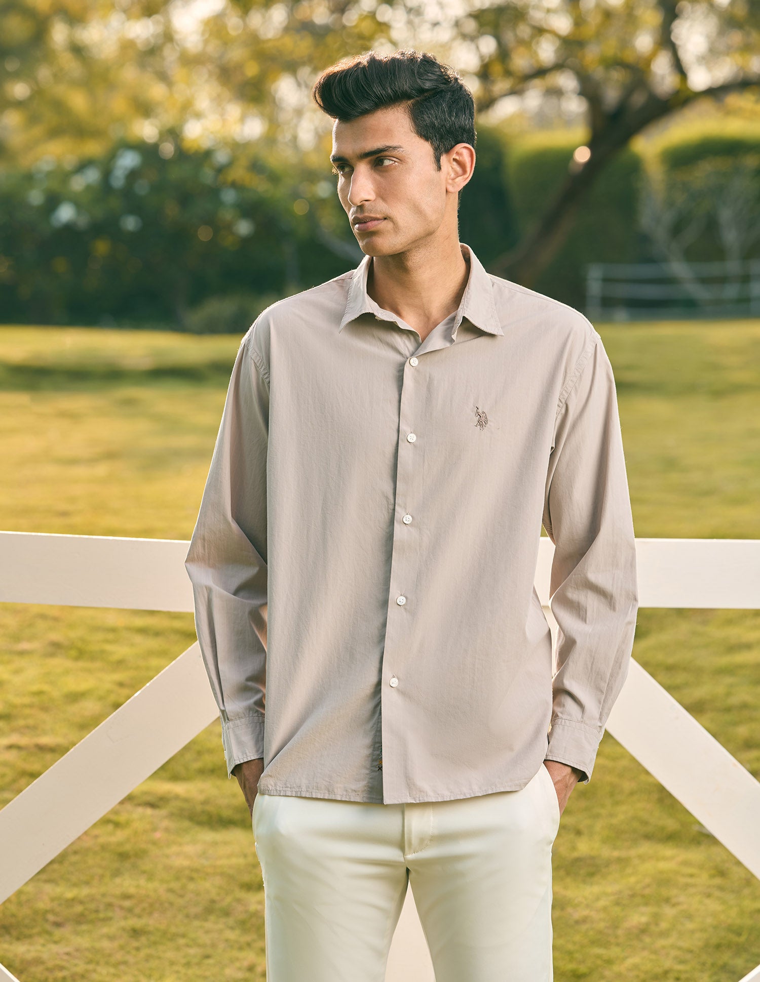 Pacho X Vertical Striped Tailored Fit Shirt Grey - U.S. POLO ASSN. | Large