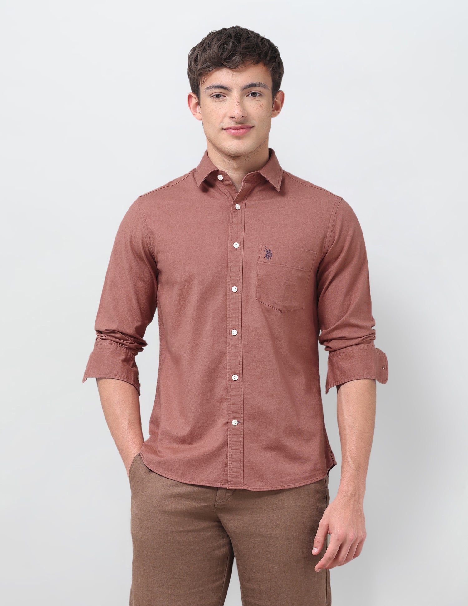 Tailored Fit Oxford Shirt Dark Pink - U.S. Polo Assn. India | Large