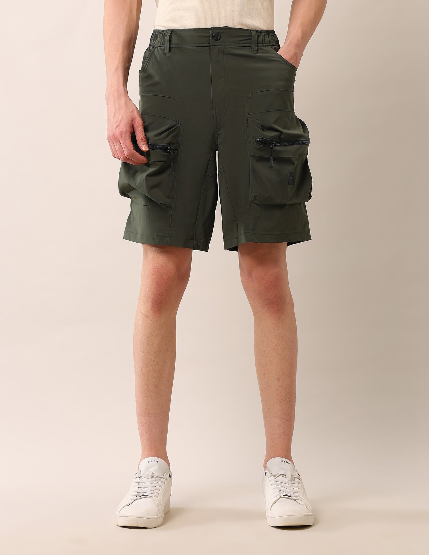 Regular Fit Solid Cargo Shorts Olive - U.S. Polo Assn. India | Large