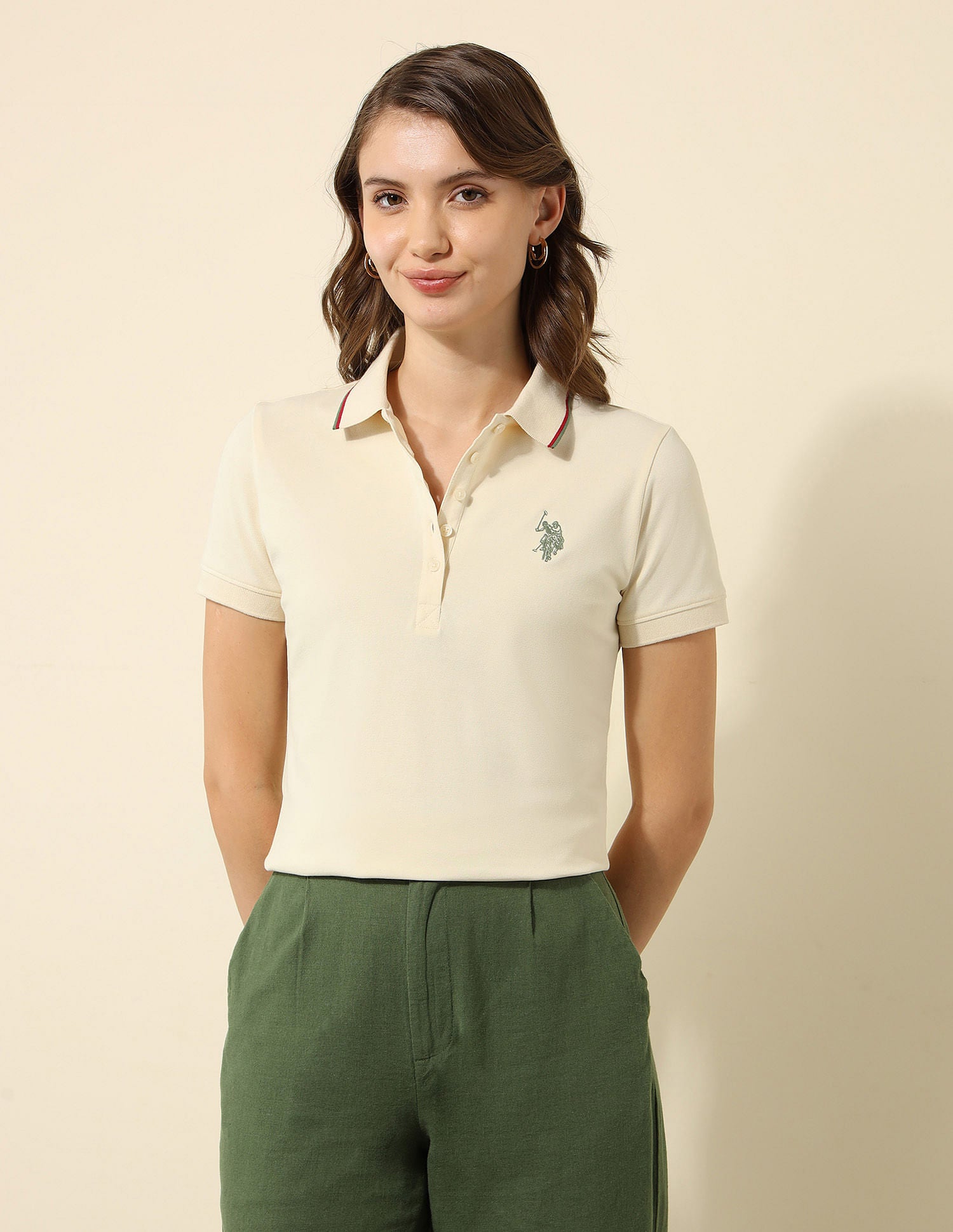 Tipped Collar Regular Fit Polo Shirt Ecru - U.S. POLO ASSN. | Large