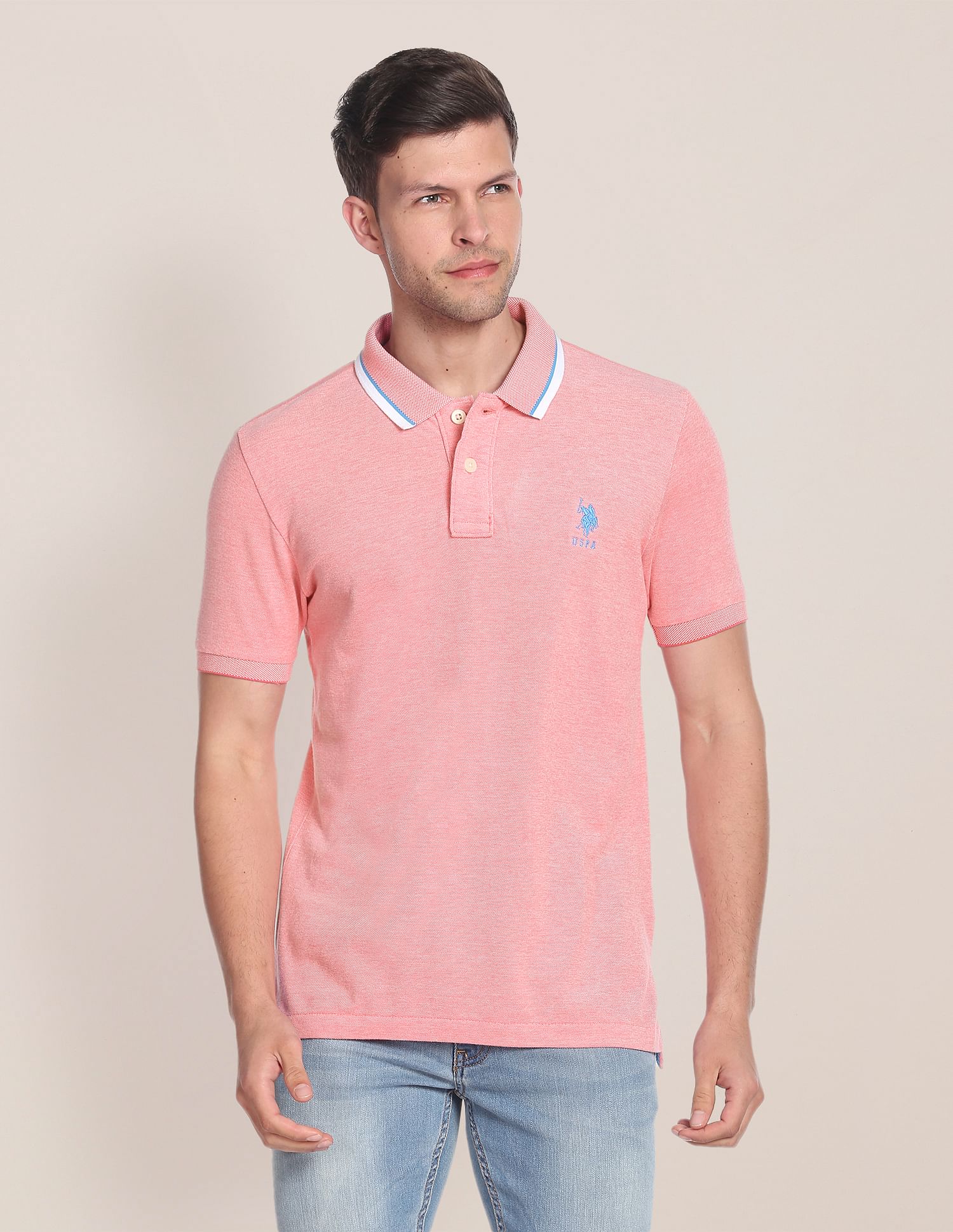 Striped Collar Solid Polo Shirt – U.S. Polo Assn. India